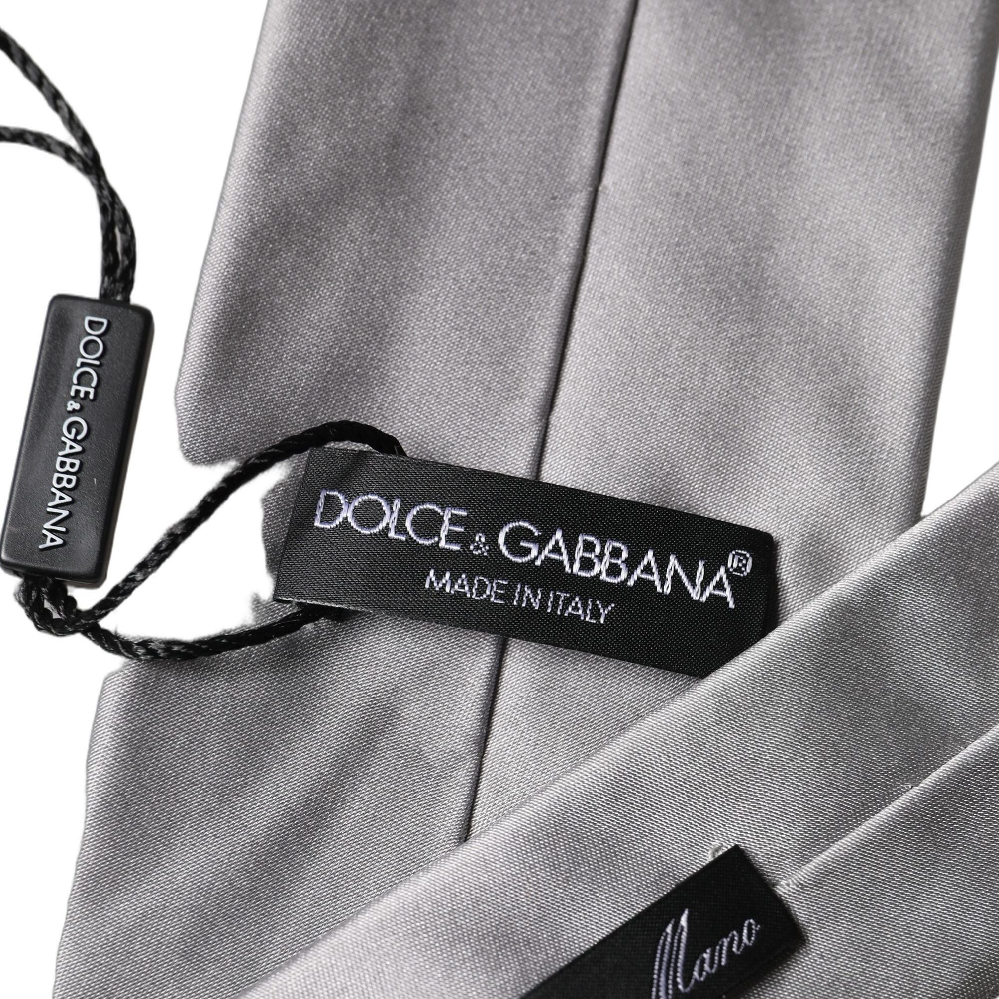 Dolce & Gabbana Gray Satin 100% Silk Adjustable Men Tied Necktie Tie