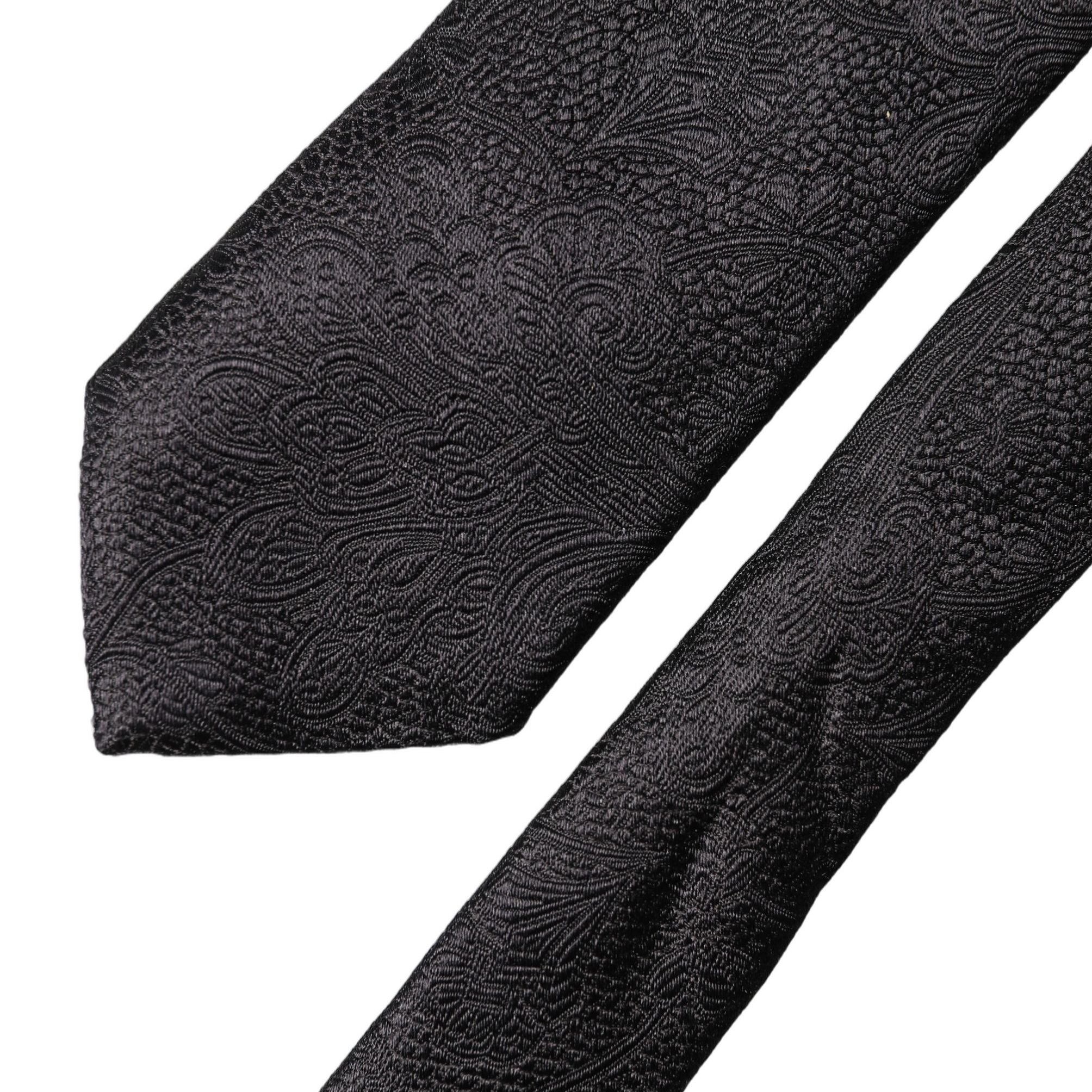 Dolce & Gabbana Black Floral Brocade Silk Adjustable Men Tied Necktie Tie