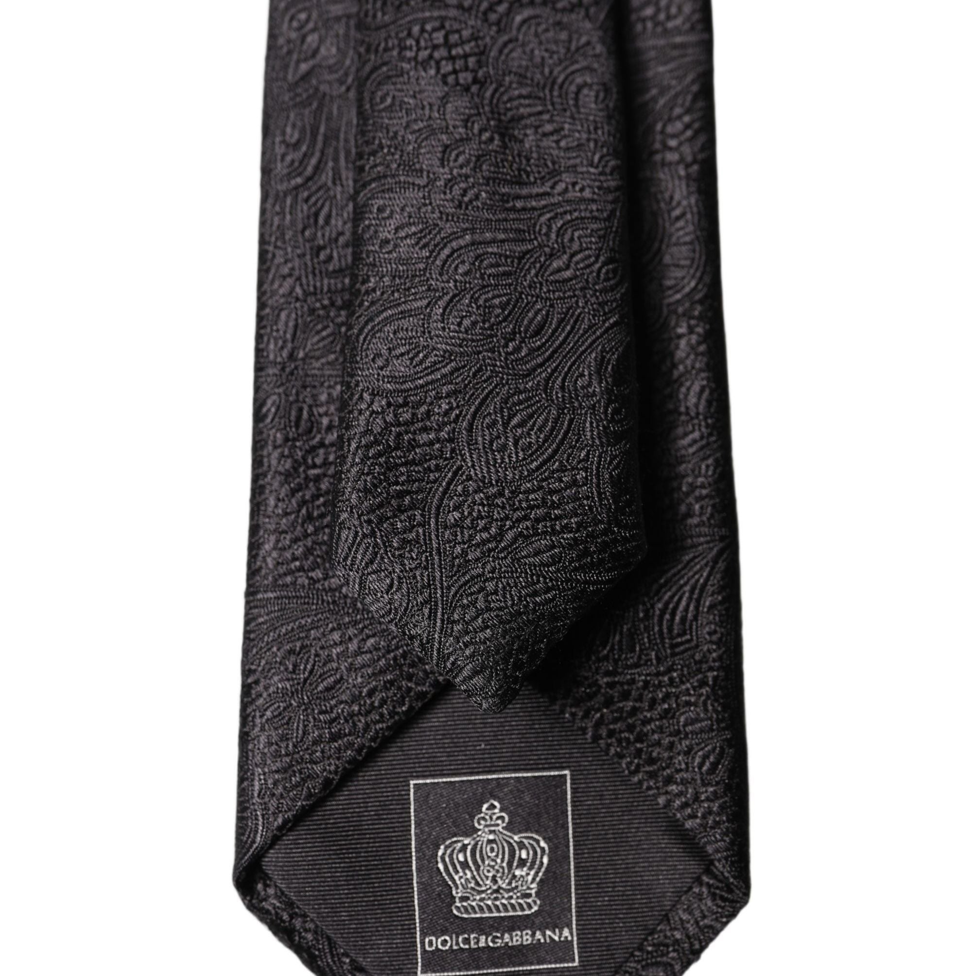 Dolce & Gabbana Black Solid 100% Silk Adjustable Men Tied Necktie Tie