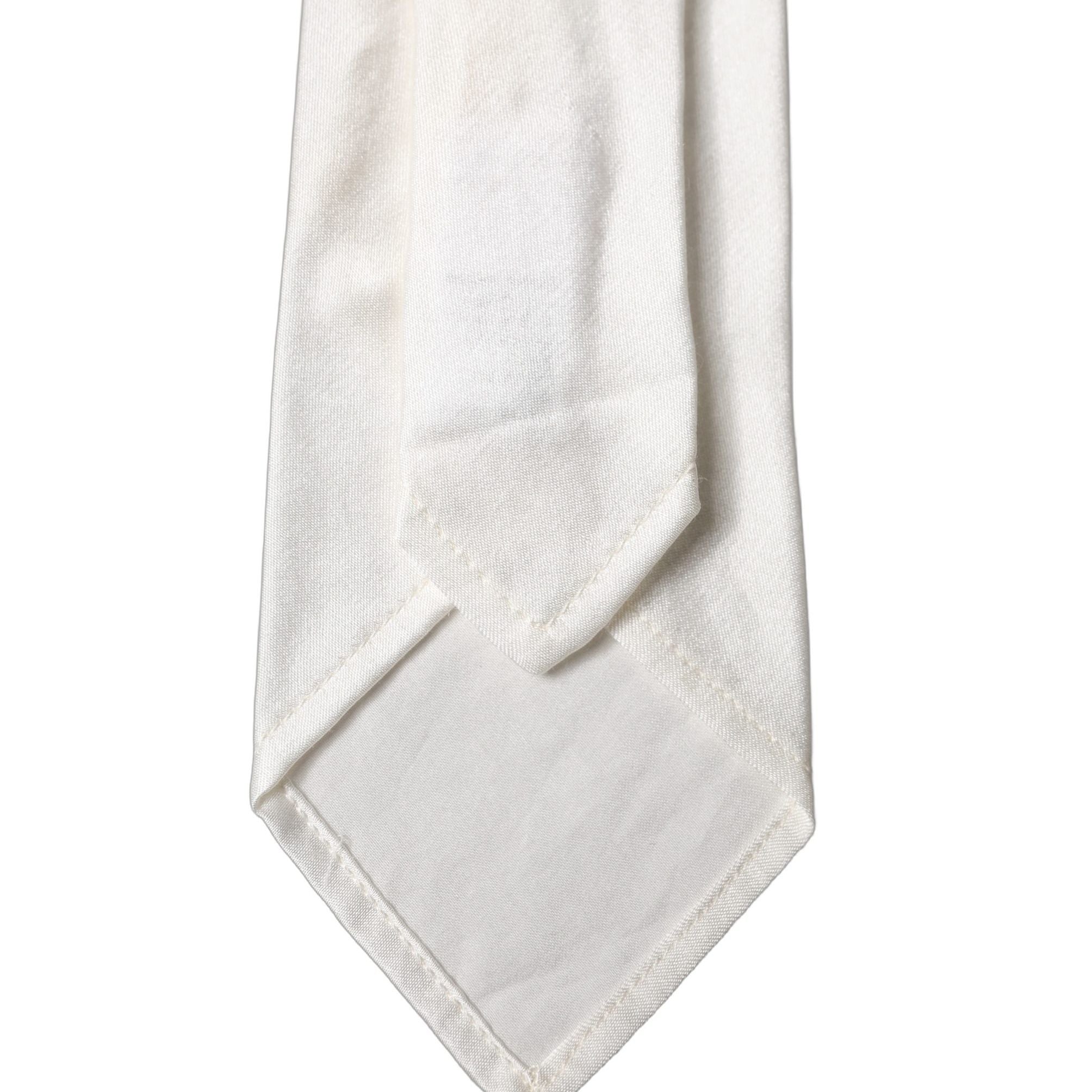 Dolce & Gabbana White Solid Silk Blend Adjustable Men Tied Necktie Tie