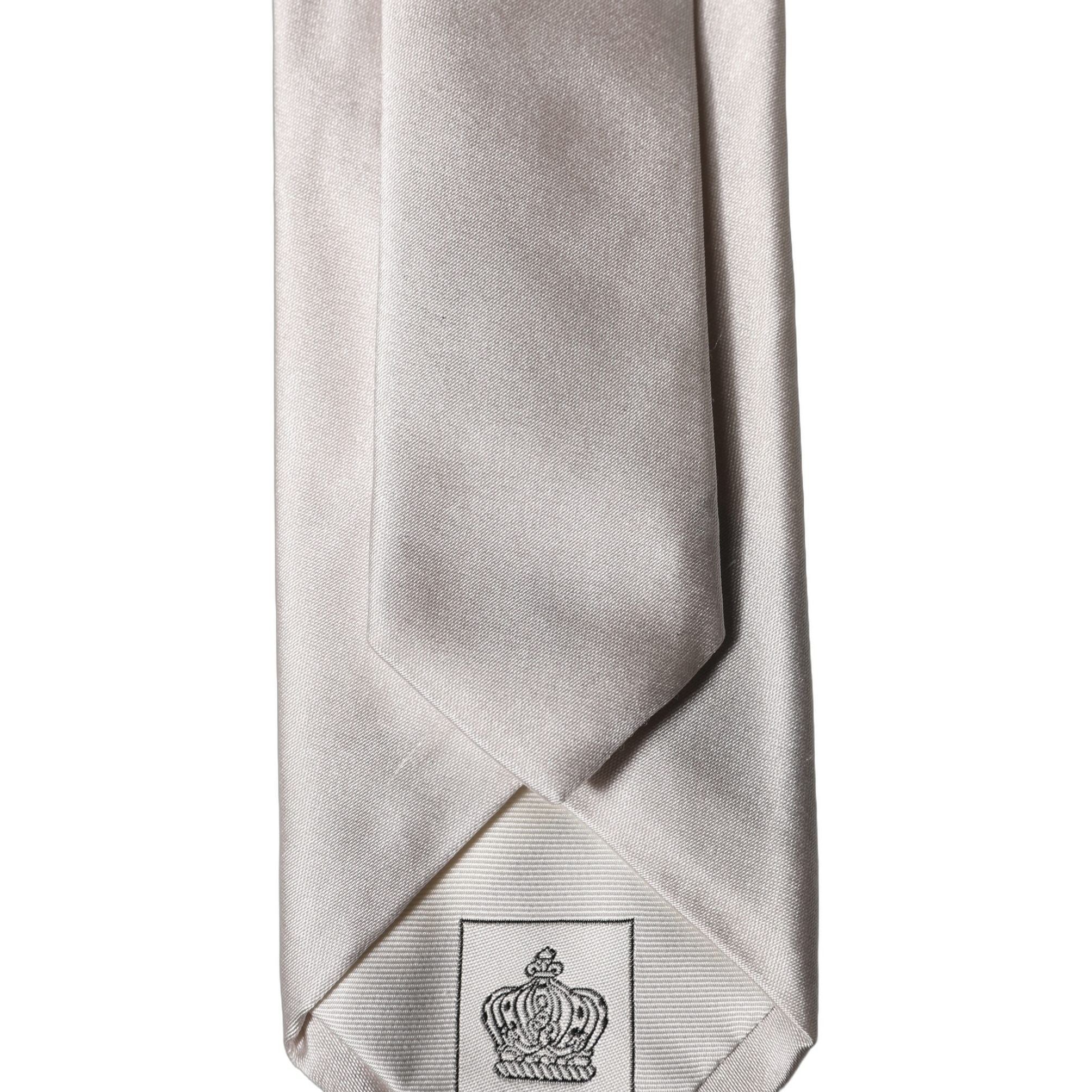 Dolce & Gabbana Light Gray Silk Satin Wide Adjustable Men Necktie Tie