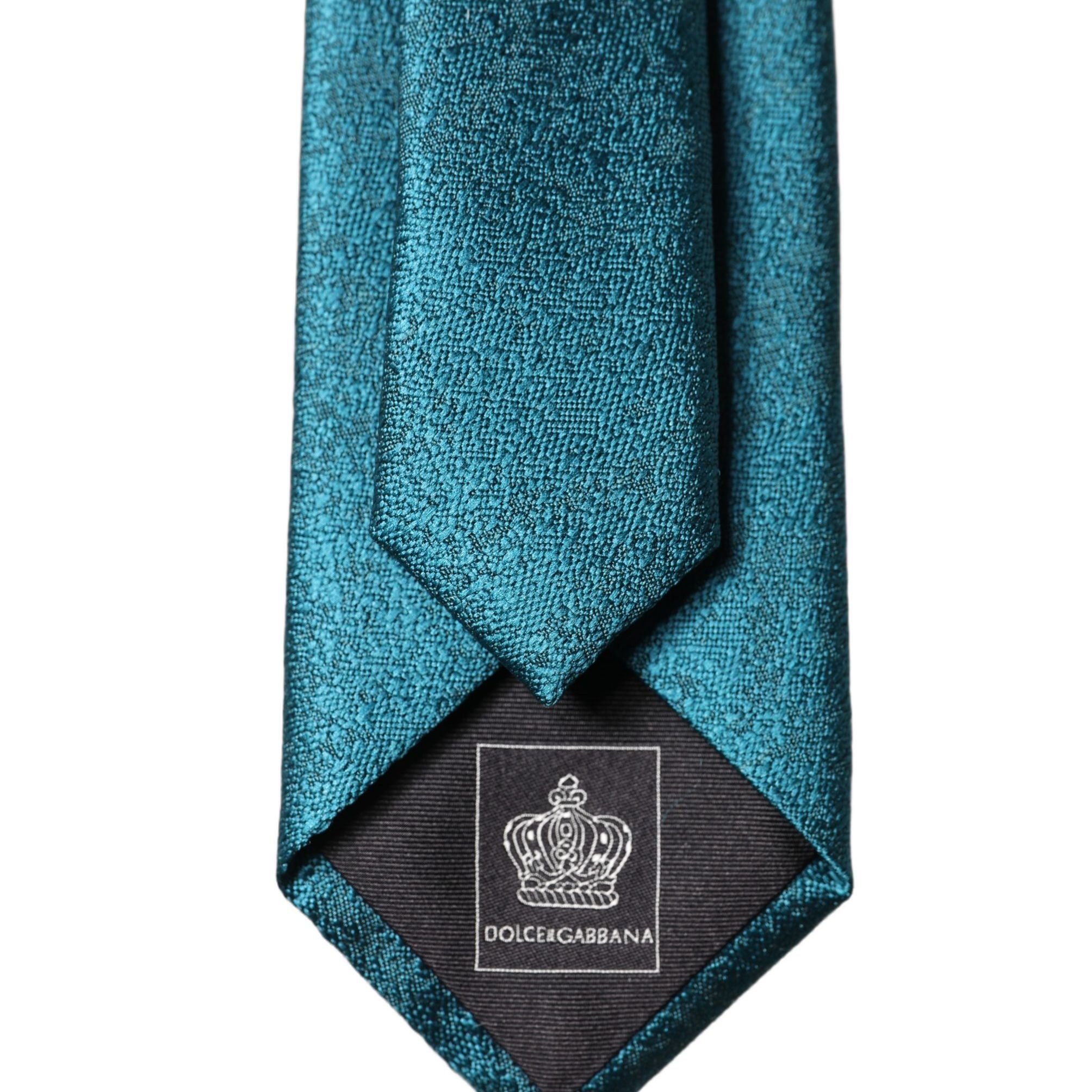 Dolce & Gabbana Deep Teal Solid Silk Adjustable Men Tied Necktie Tie