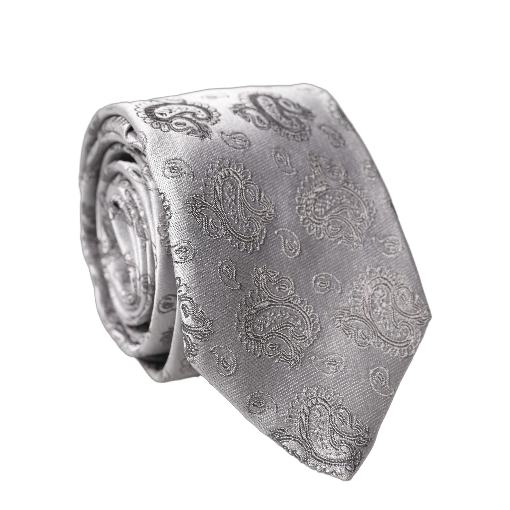 Dolce & Gabbana Silver Gray Paisley Silk Adjustable Men Tied Necktie Tie
