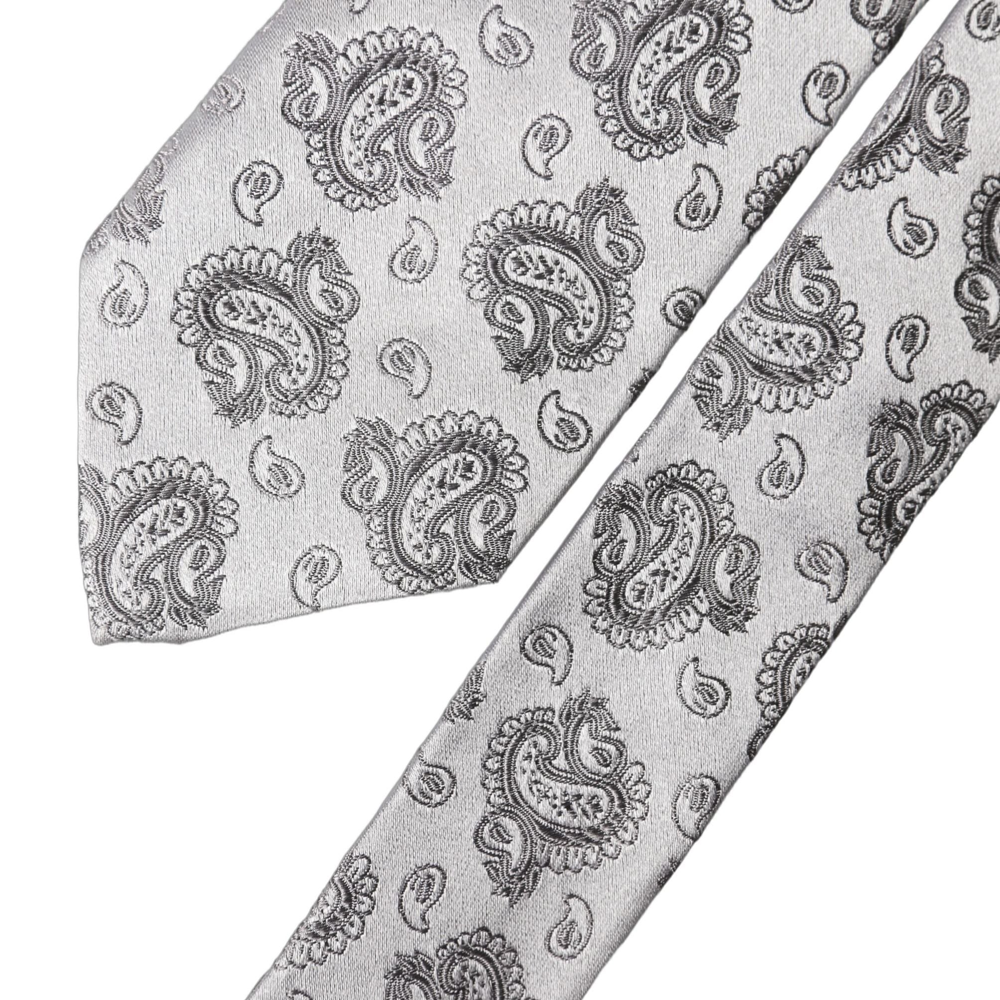 Dolce & Gabbana Silver Gray Paisley Silk Adjustable Men Tied Necktie Tie