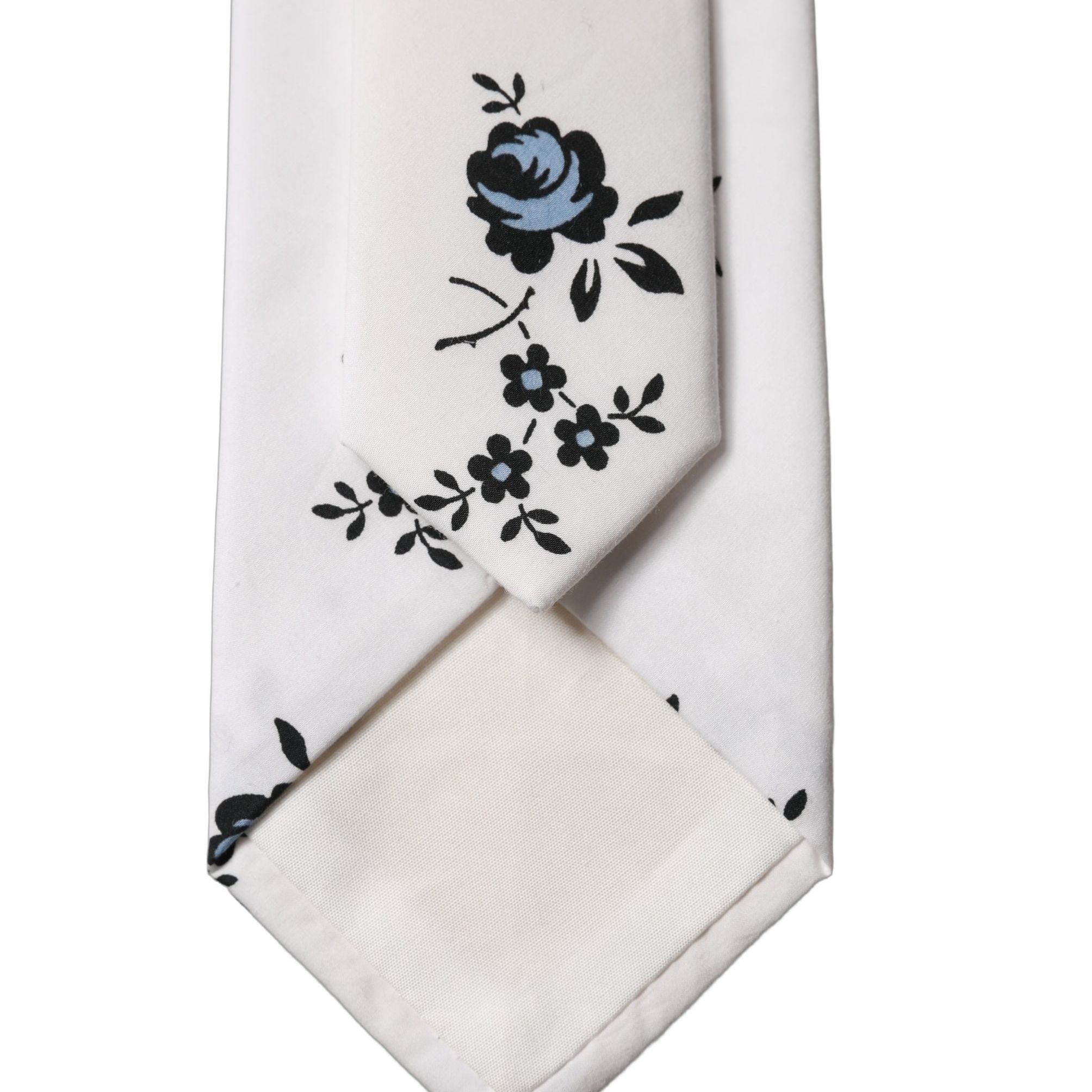 Dolce & Gabbana White Floral Fantasy Cotton Adjustable Men Necktie Tie