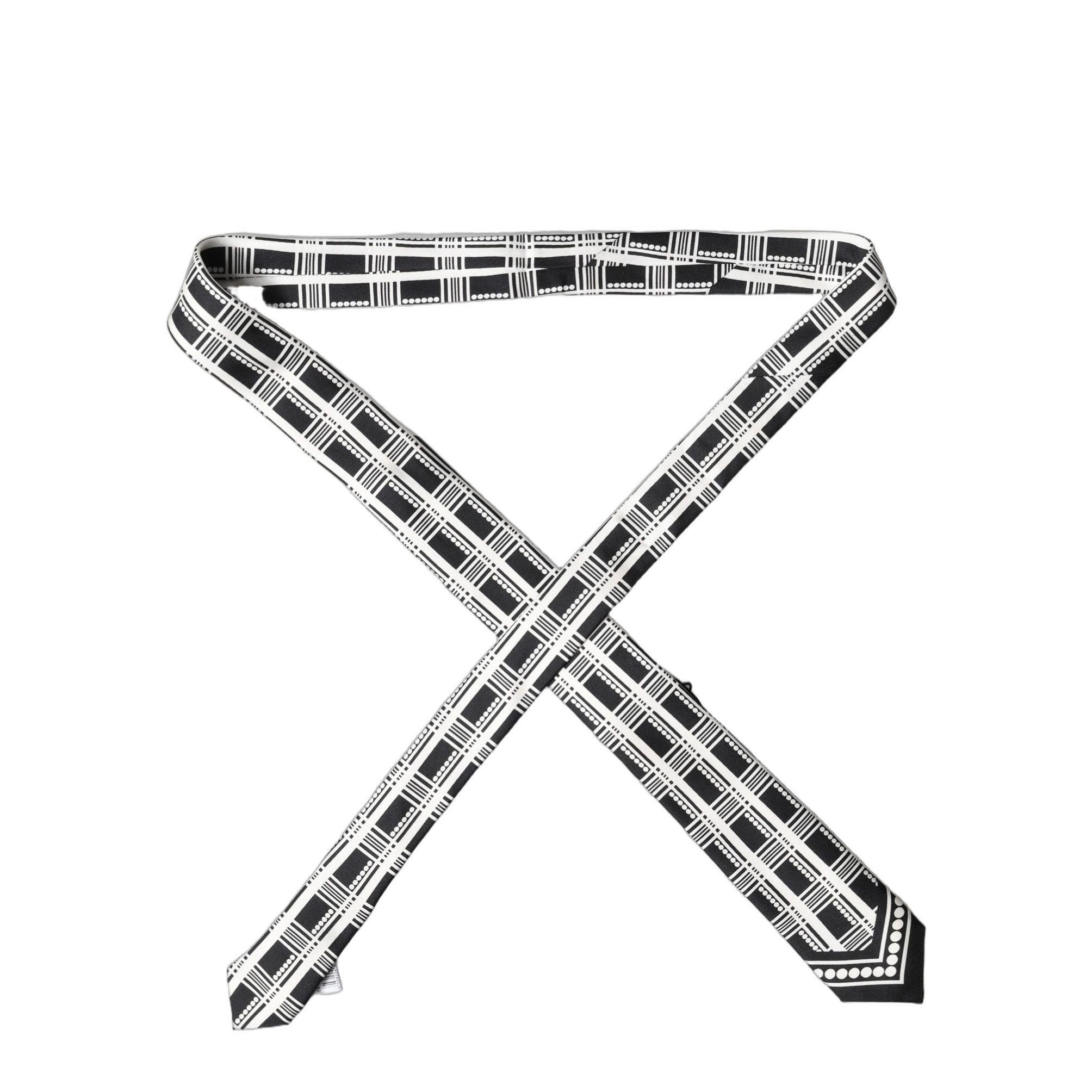 Dolce & Gabbana Black White Abstract Silk Adjustable Men Tied Necktie Tie