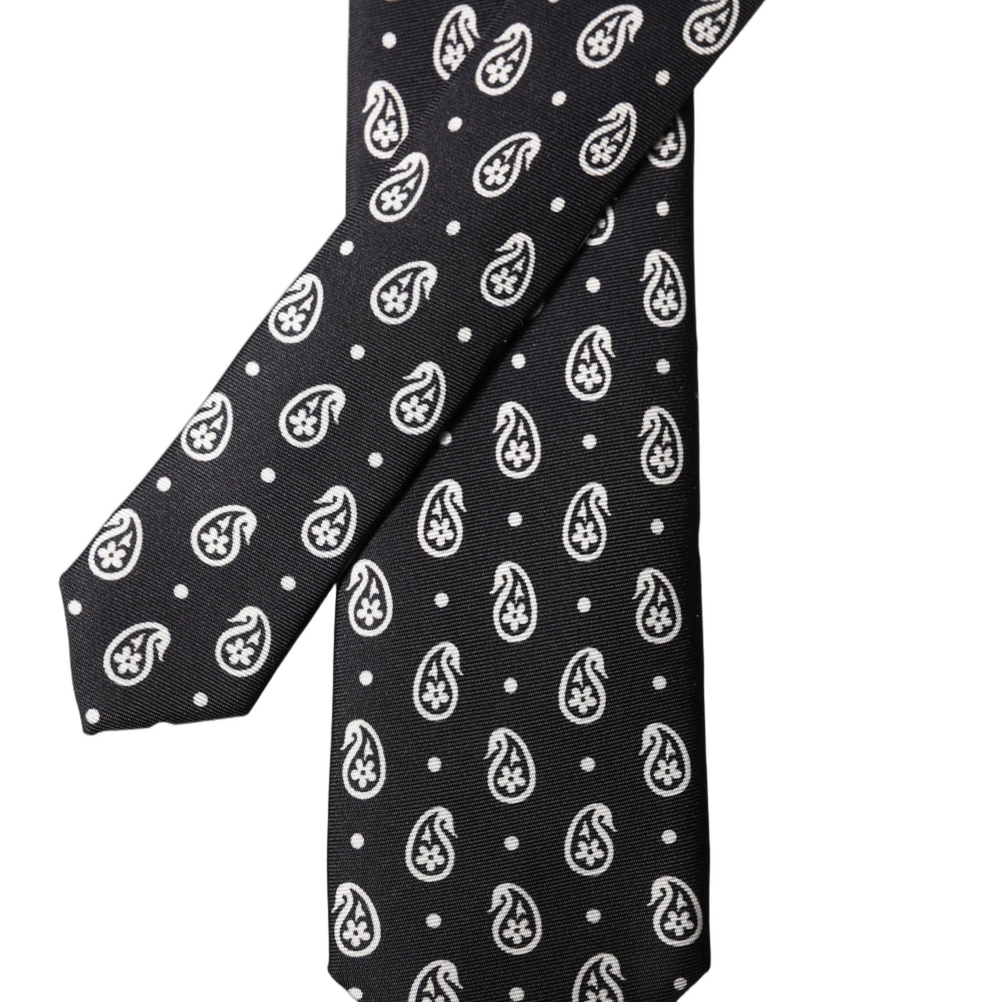 Dolce & Gabbana Black Paisley 100% Silk Adjustable Men Tied Necktie Tie