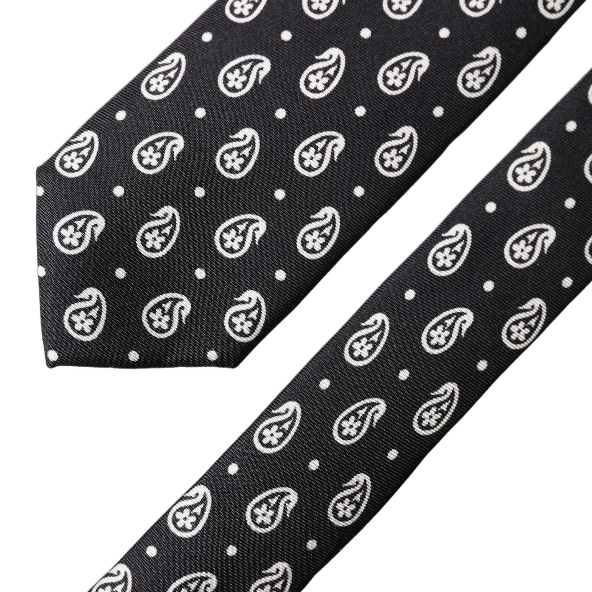 Dolce & Gabbana Black Paisley 100% Silk Adjustable Men Tied Necktie Tie