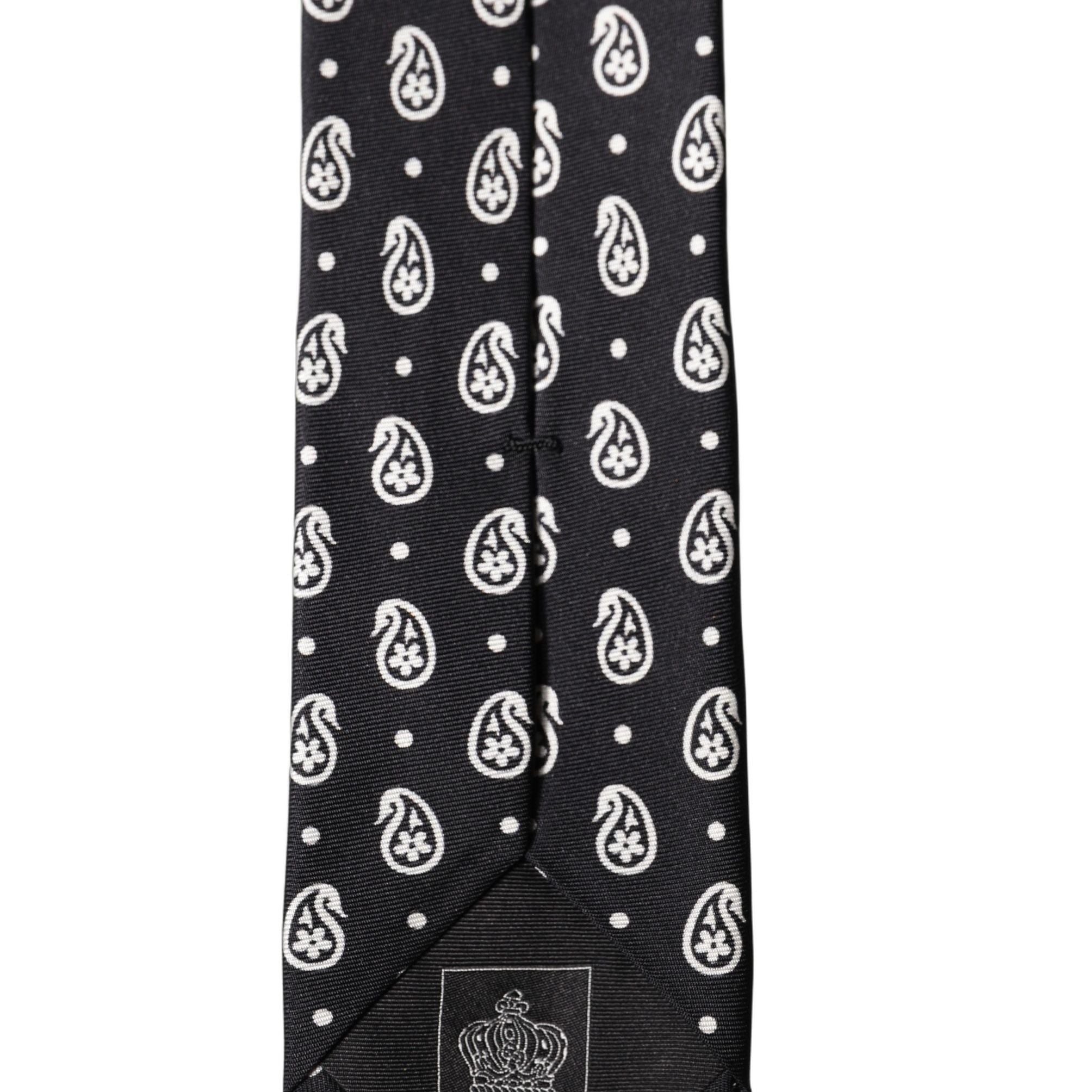 Dolce & Gabbana Black Paisley 100% Silk Adjustable Men Tied Necktie Tie