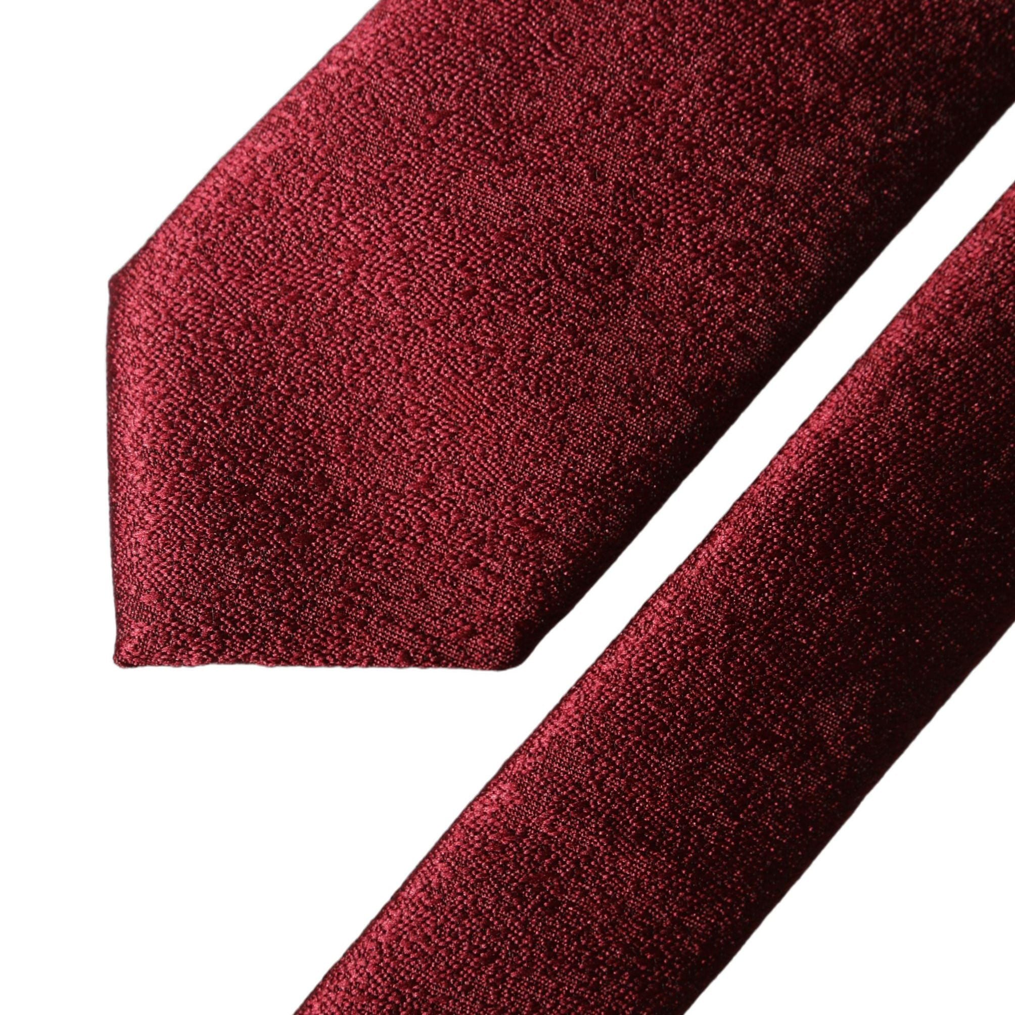 Dolce & Gabbana Burgundy Solid Silk Adjustable Men Tied Necktie Tie
