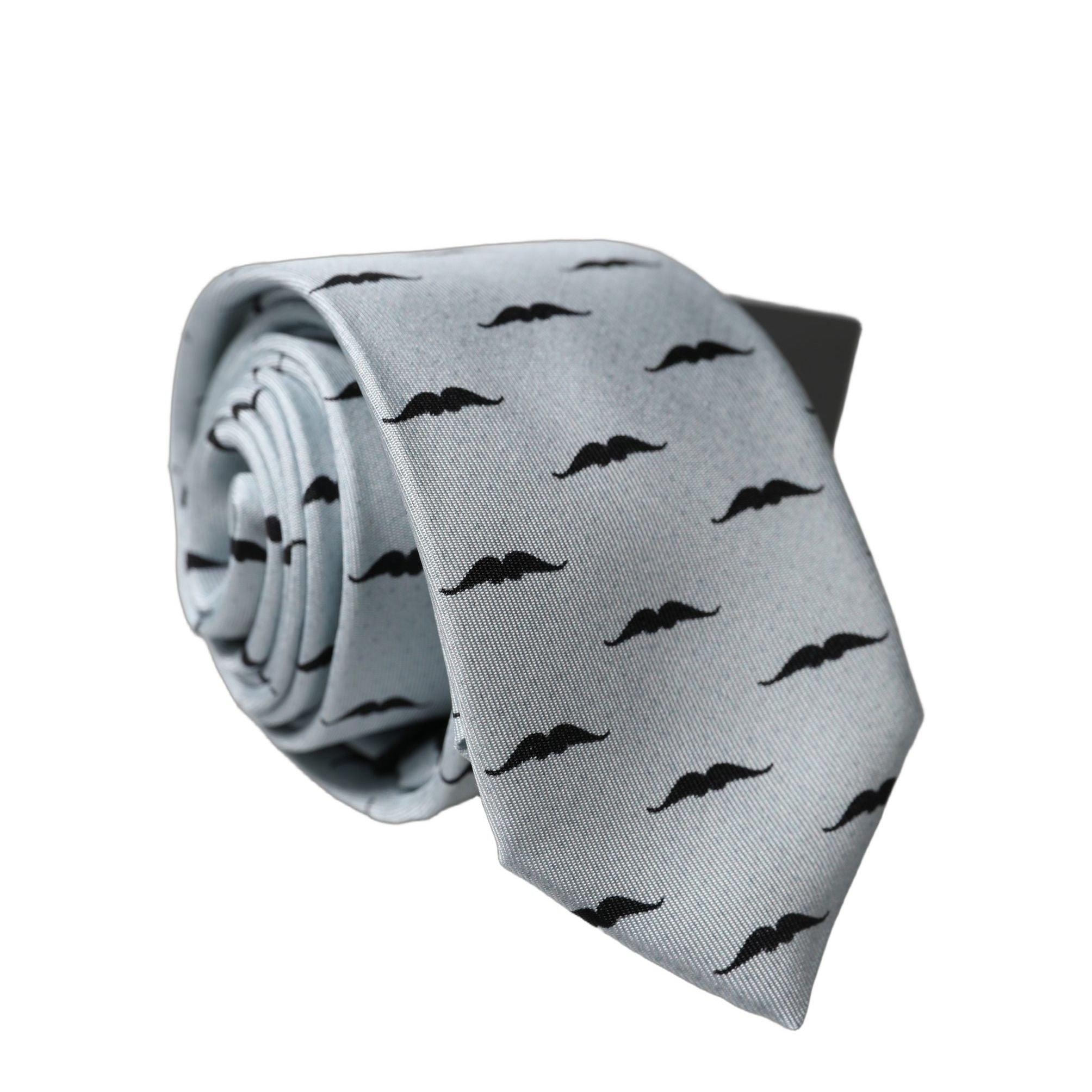 Dolce & Gabbana Light Gray Mustache Fantasy Silk Adjustable Necktie Tie