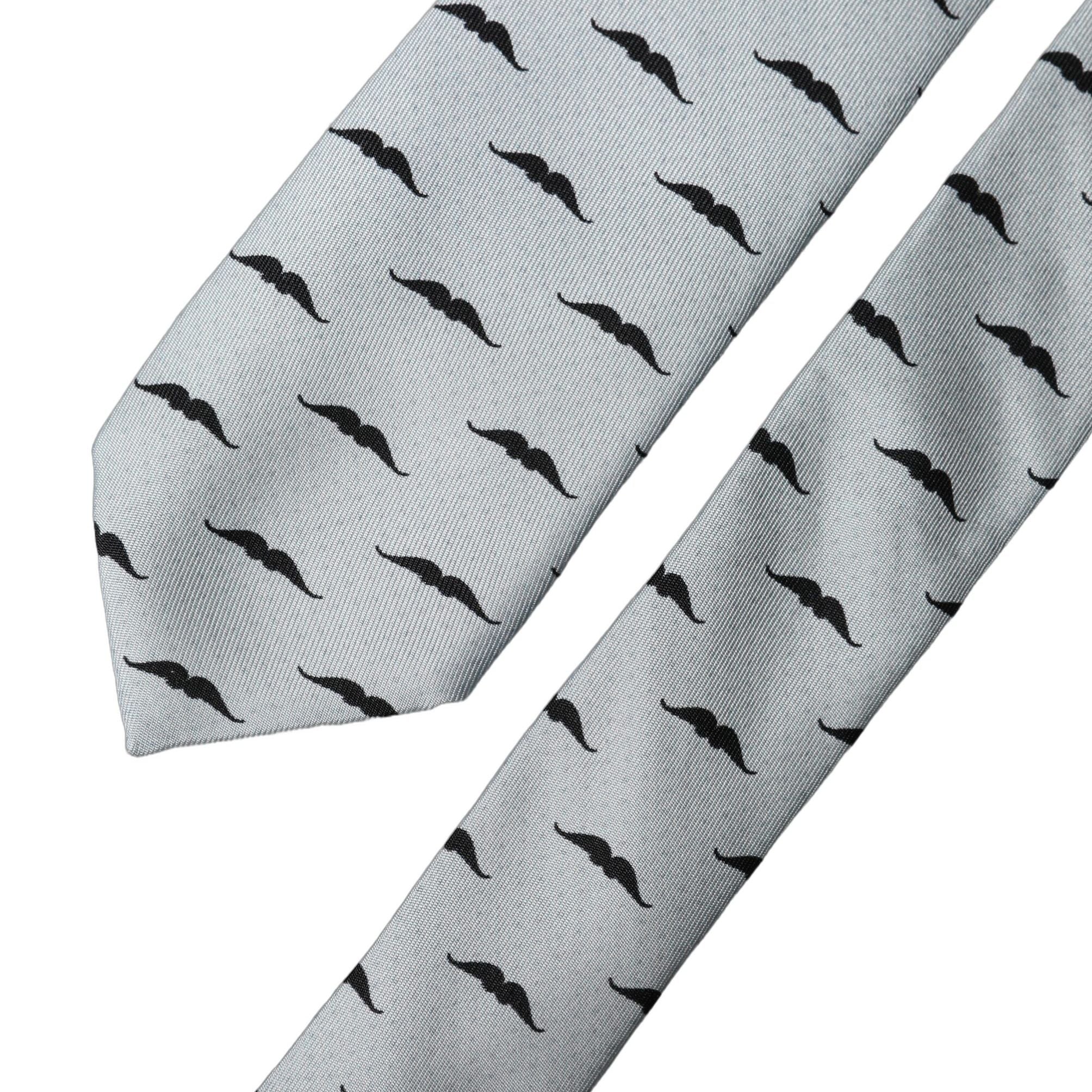 Dolce & Gabbana Light Gray Mustache Fantasy Silk Adjustable Necktie Tie