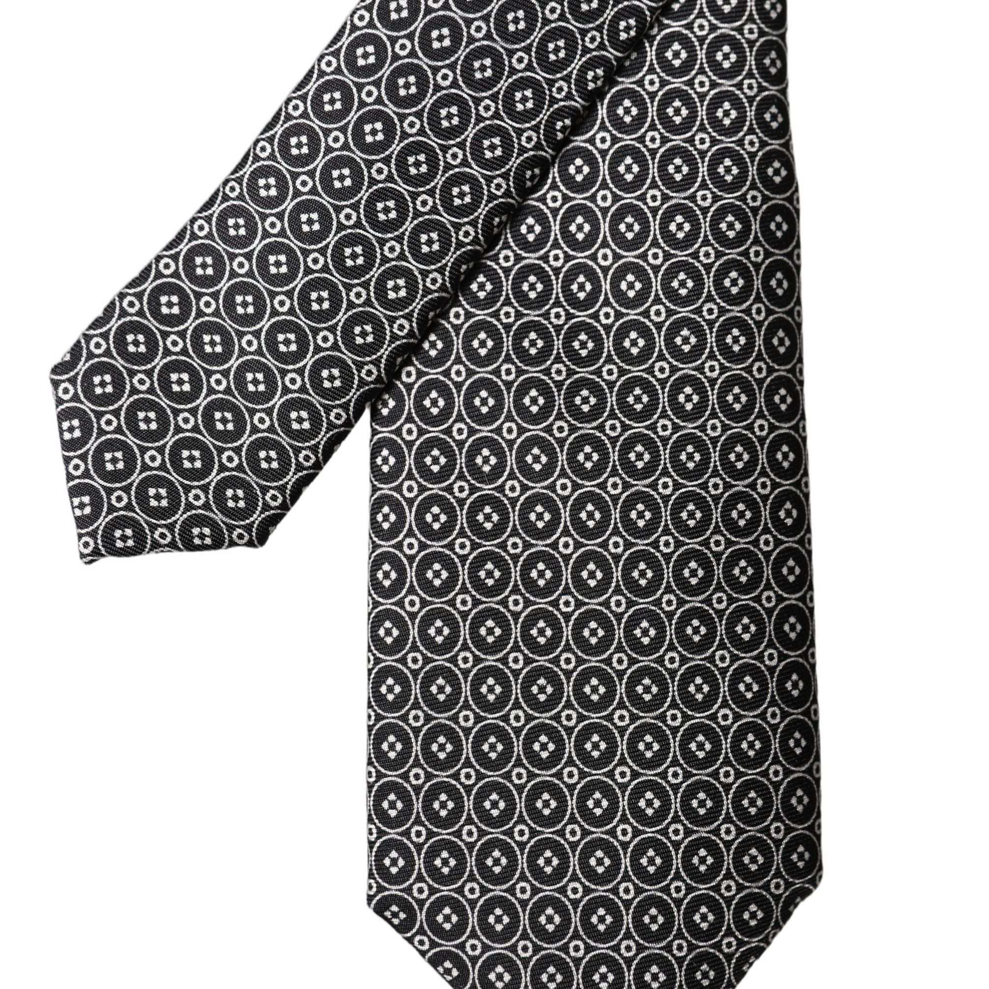 Dolce & Gabbana Black White Patterned Silk Adjustable Men Necktie Tie