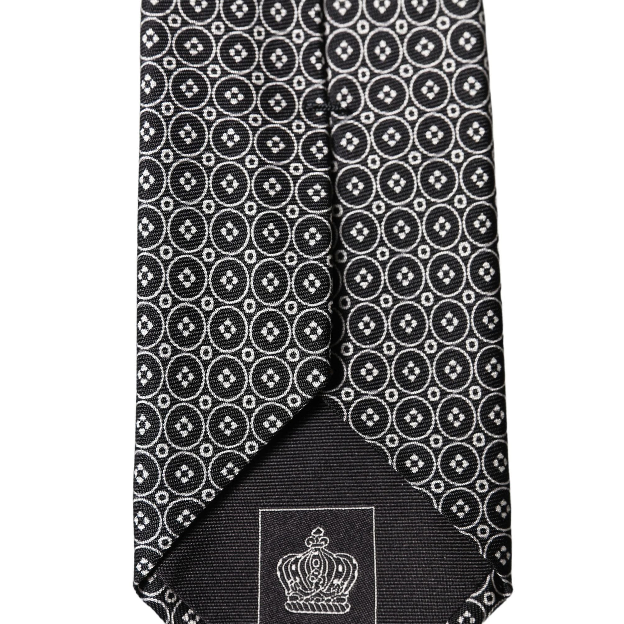 Dolce & Gabbana Black White Patterned Silk Adjustable Men Necktie Tie