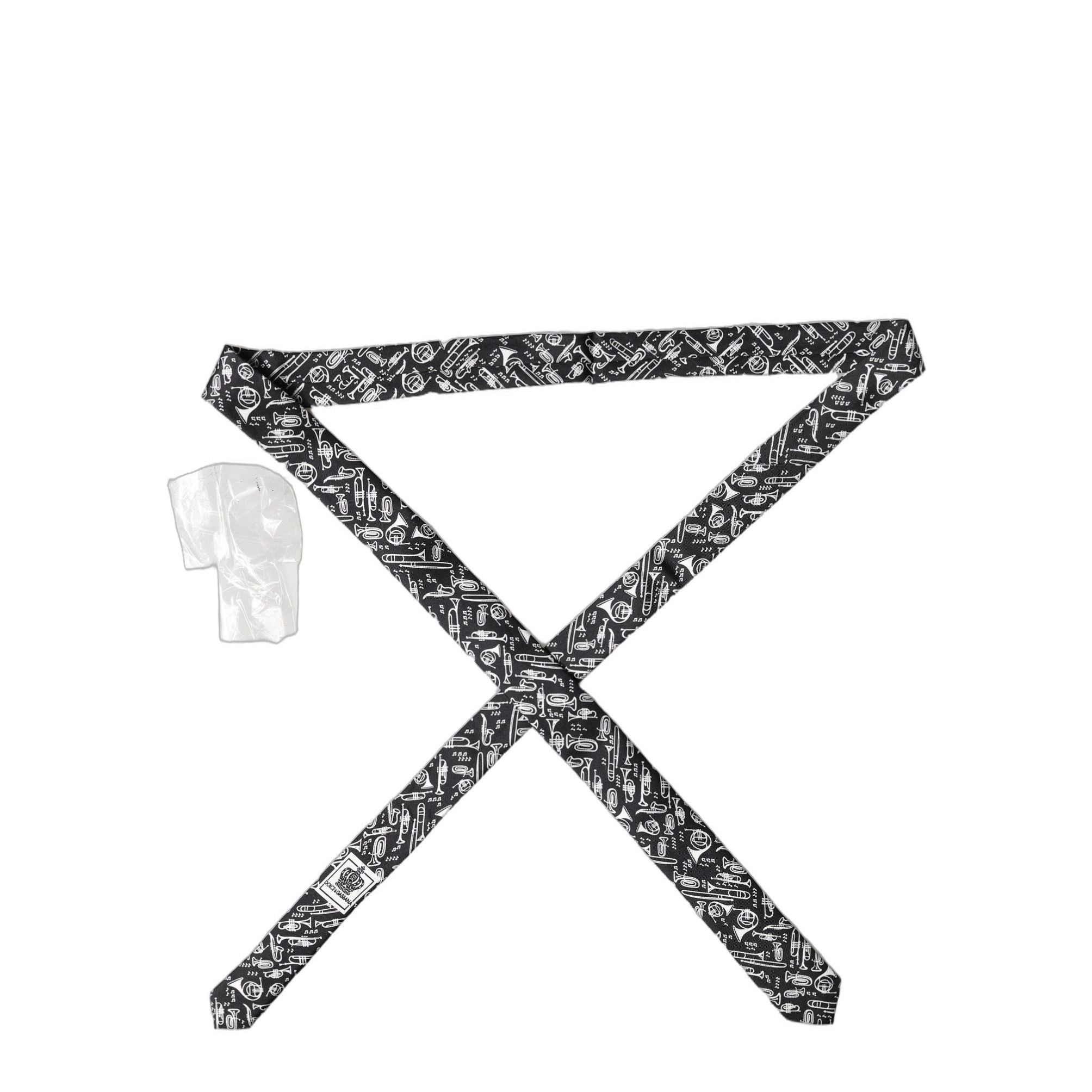 Dolce & Gabbana Black Trumpet Print Silk Adjustable Men Tied Necktie Tie