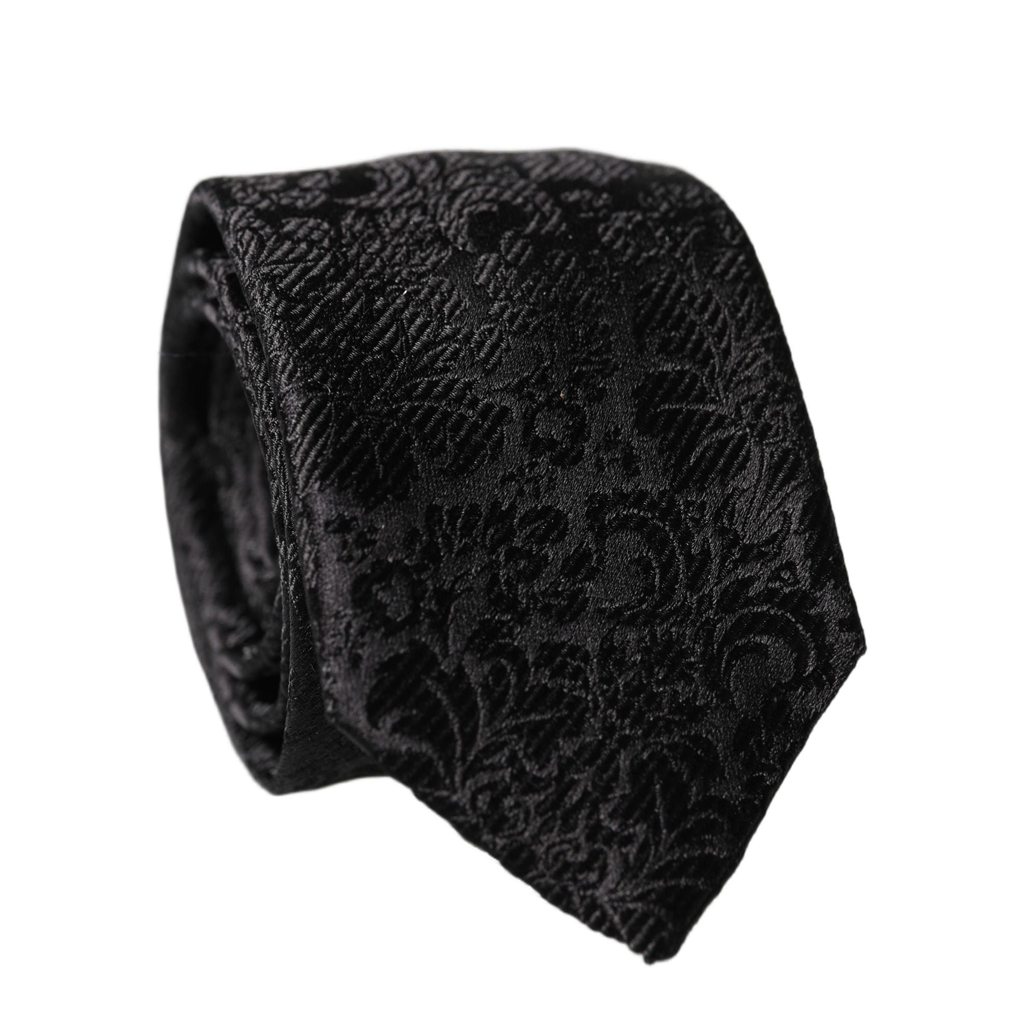 Dolce & Gabbana Black Floral Fantasy Silk Adjustable Men Tied Necktie Tie
