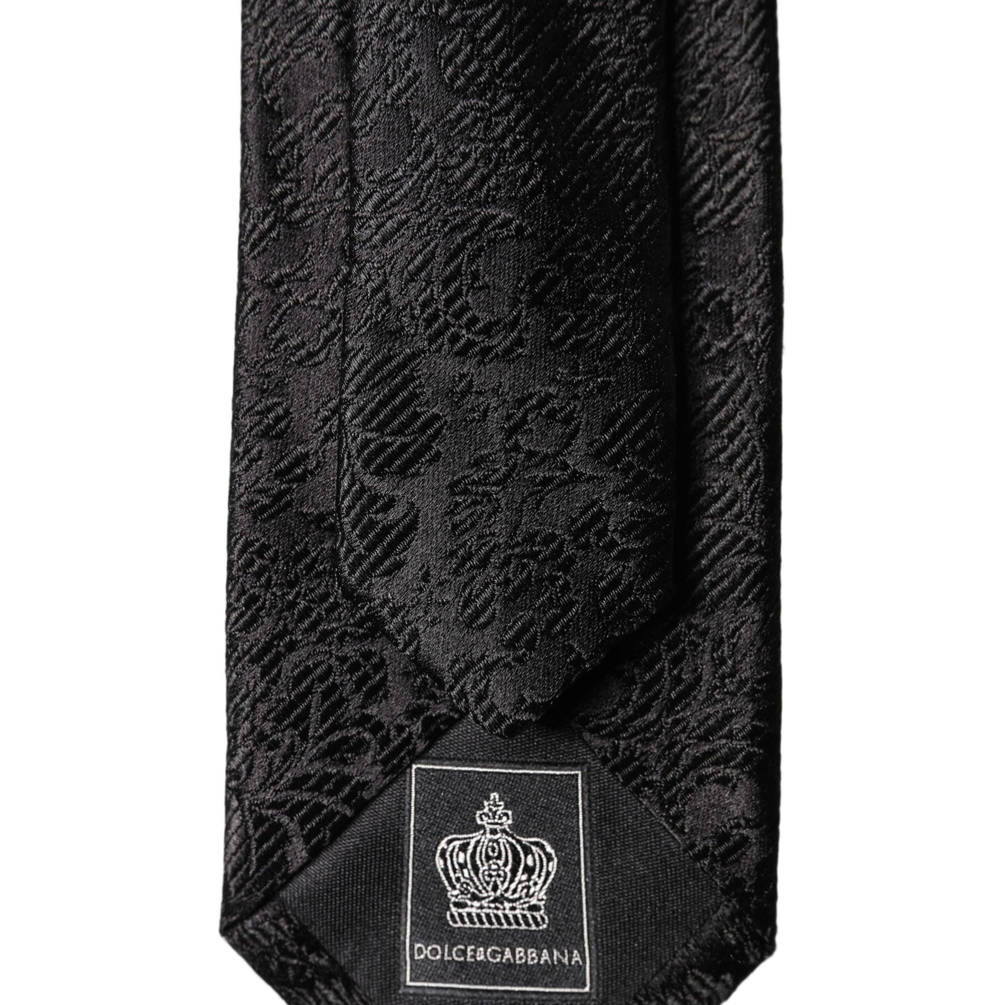 Dolce & Gabbana Black Floral Fantasy Silk Adjustable Men Tied Necktie Tie
