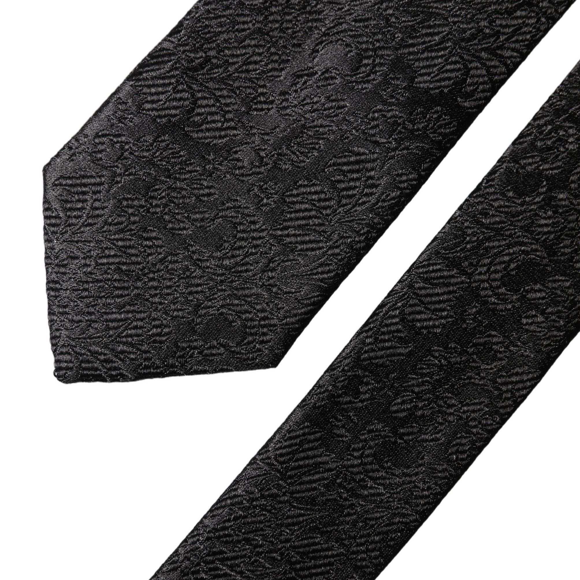 Dolce & Gabbana Black Floral Fantasy Silk Adjustable Men Tied Necktie Tie