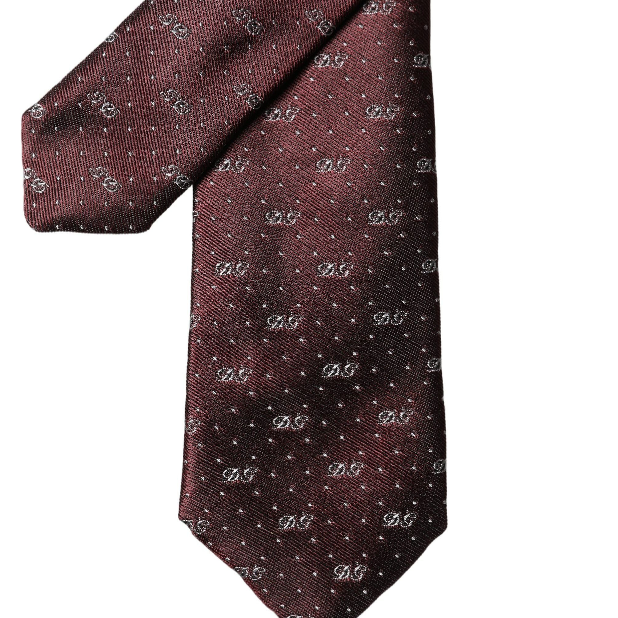 Dolce & Gabbana Burgundy Logo Monogram Silk Adjustable Men Necktie Tie