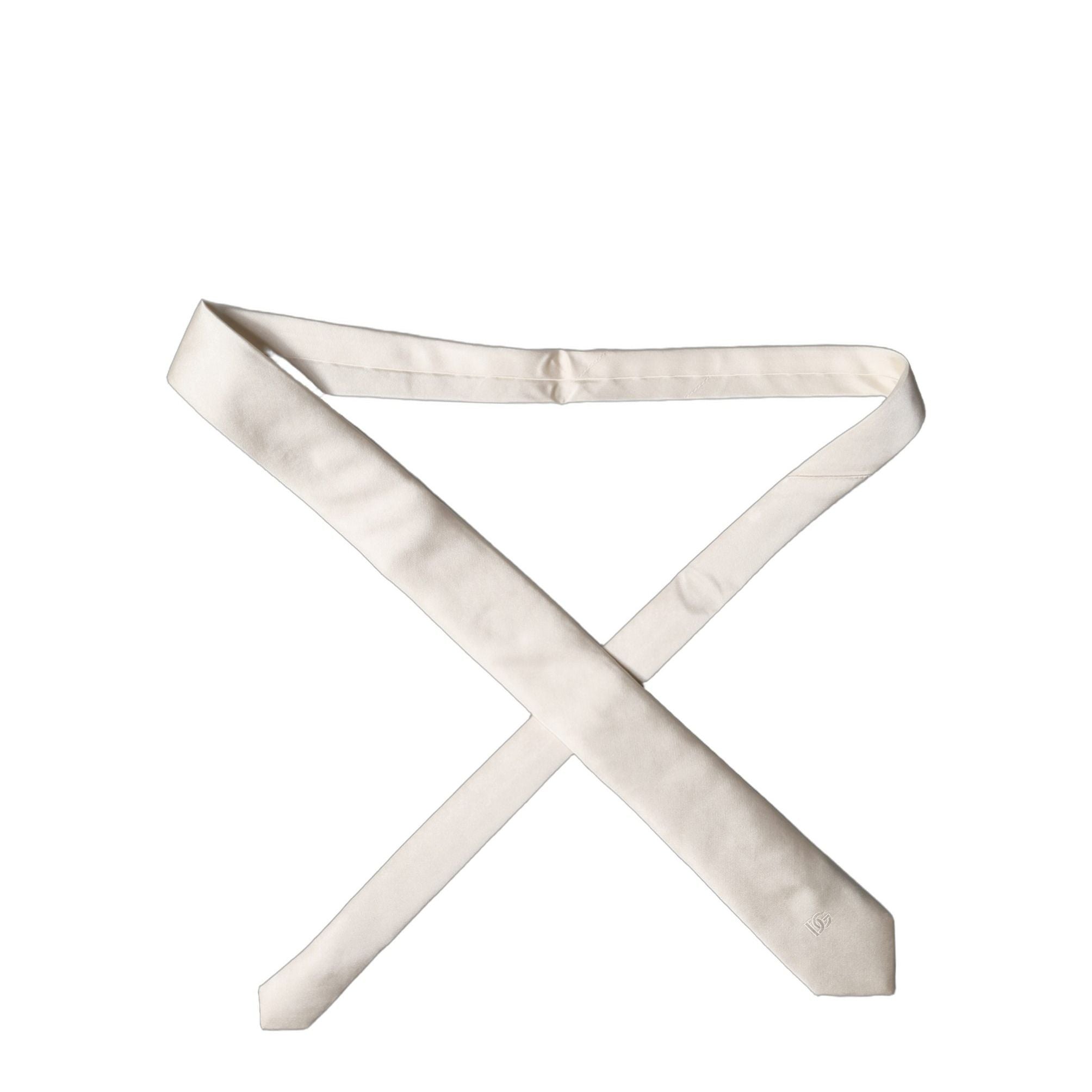 Dolce & Gabbana Off White DG Embroidery Silk Adjustable Men Necktie Tie