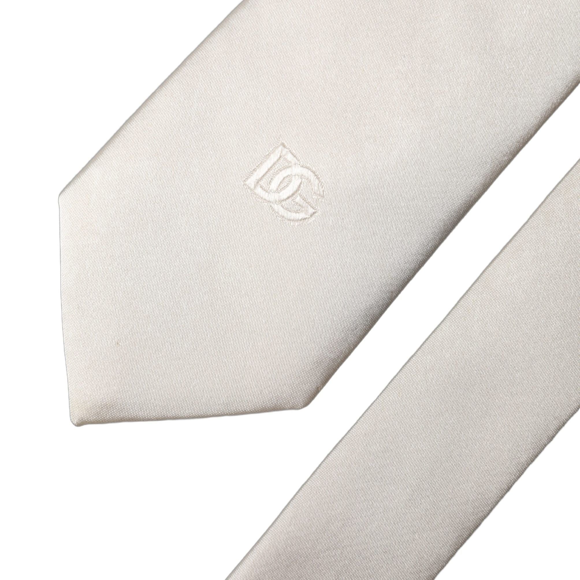Dolce & Gabbana Off White DG Embroidery Silk Adjustable Men Necktie Tie