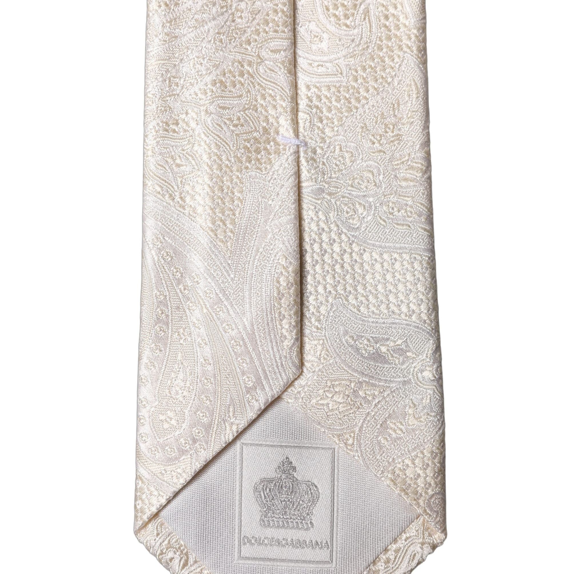 Dolce & Gabbana Off White Floral Silk Adjustable Men Tied Necktie Tie