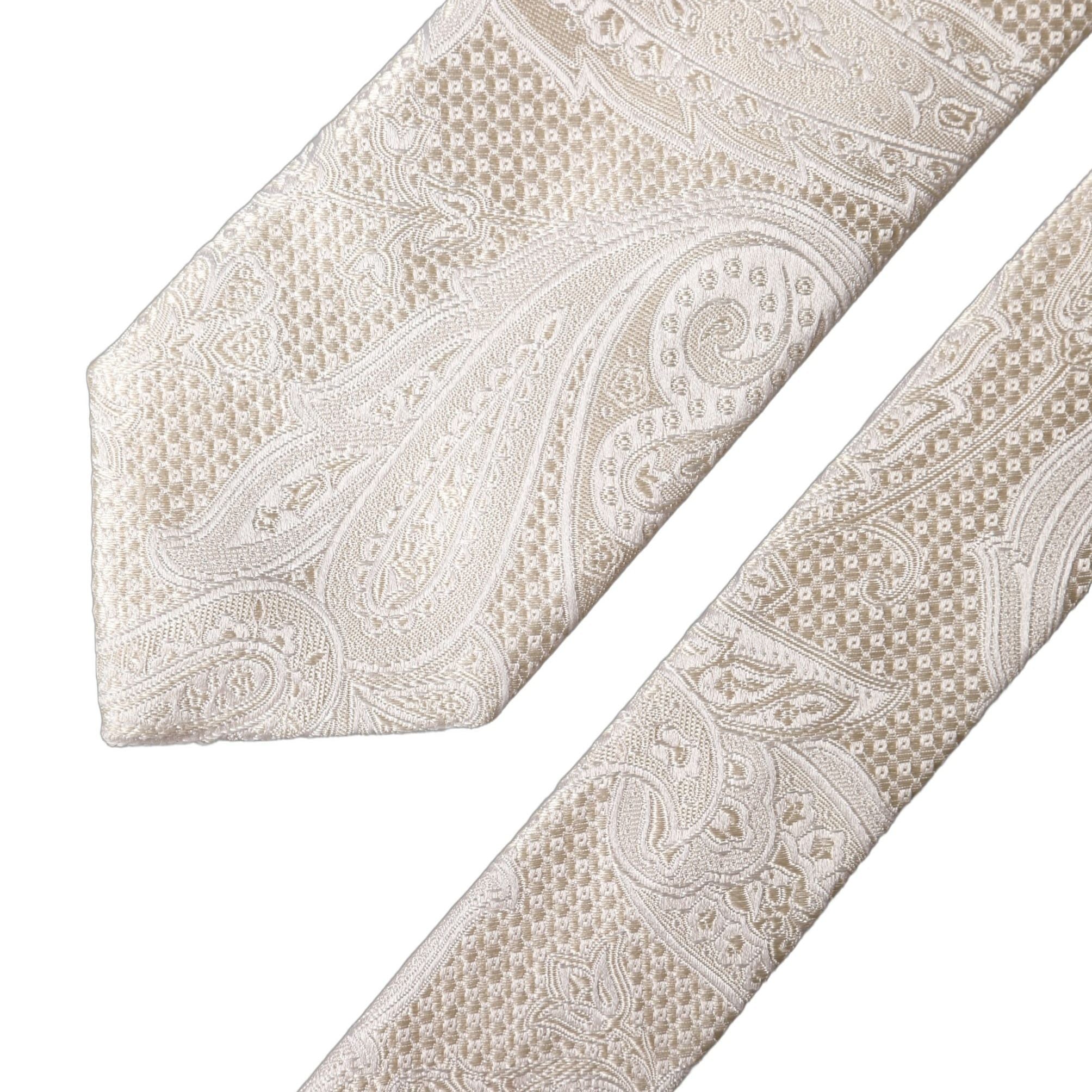 Dolce & Gabbana Off White Floral Silk Adjustable Men Tied Necktie Tie