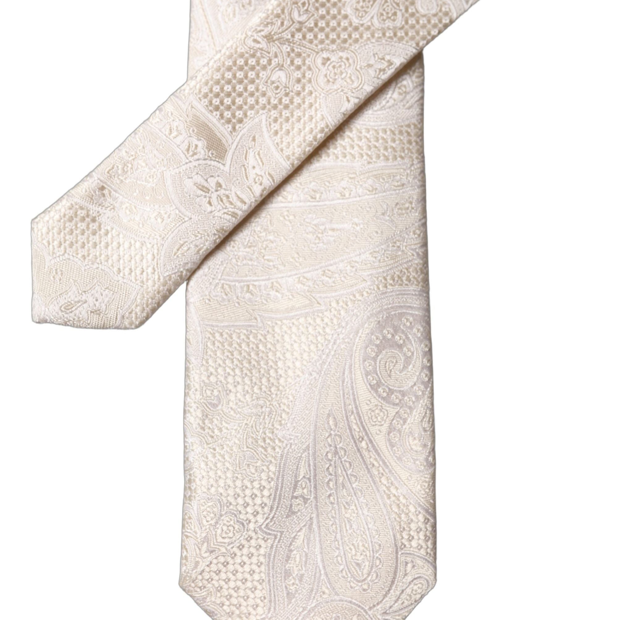 Dolce & Gabbana Off White Floral Silk Adjustable Men Tied Necktie Tie