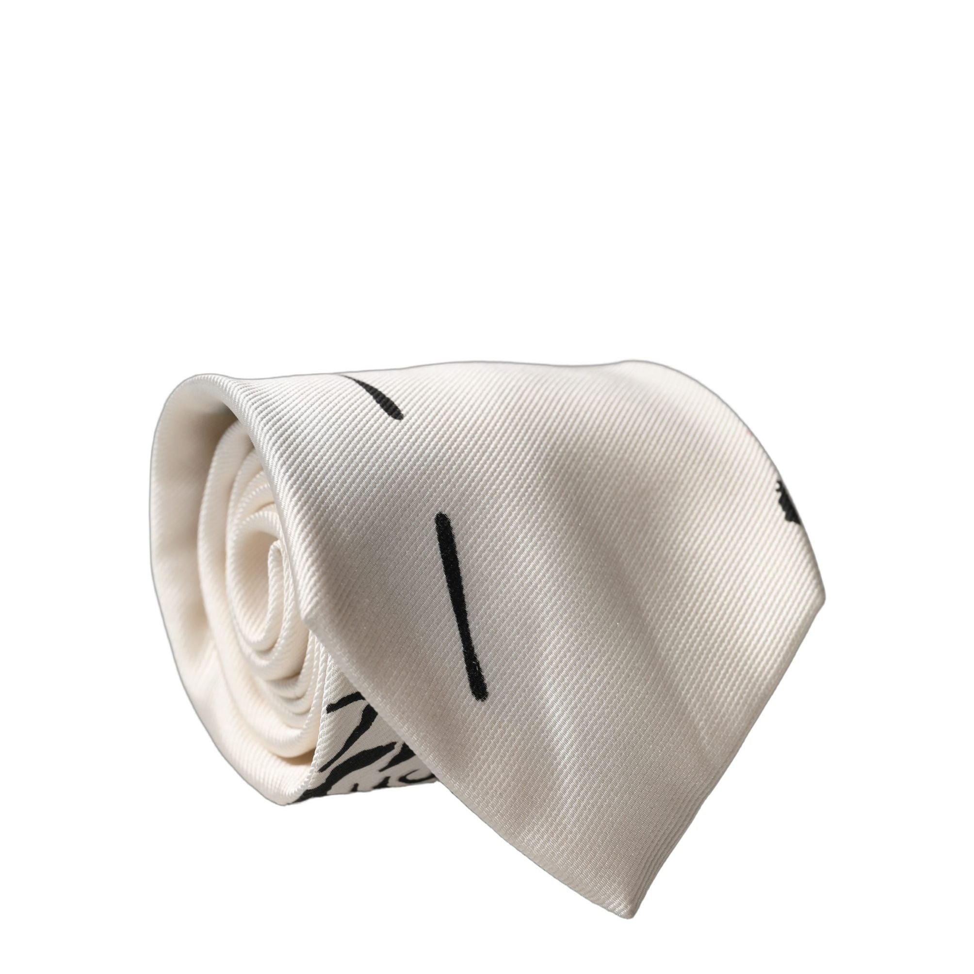 Dolce & Gabbana White Tattoo Floral Silk Adjustable Men Tied Necktie Tie