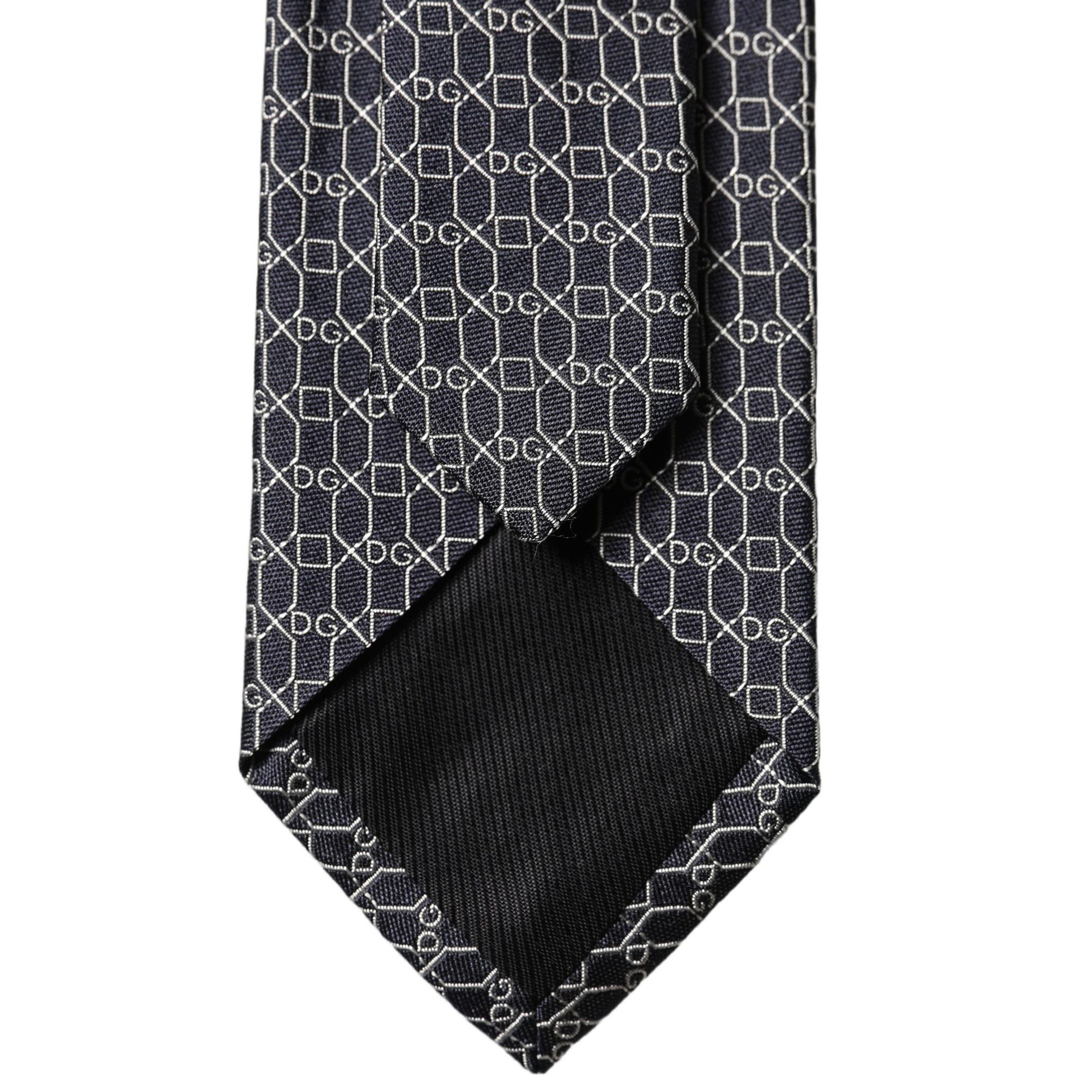 Dolce & Gabbana Black Geometric DG Silk Adjustable Men Tied Necktie Tie