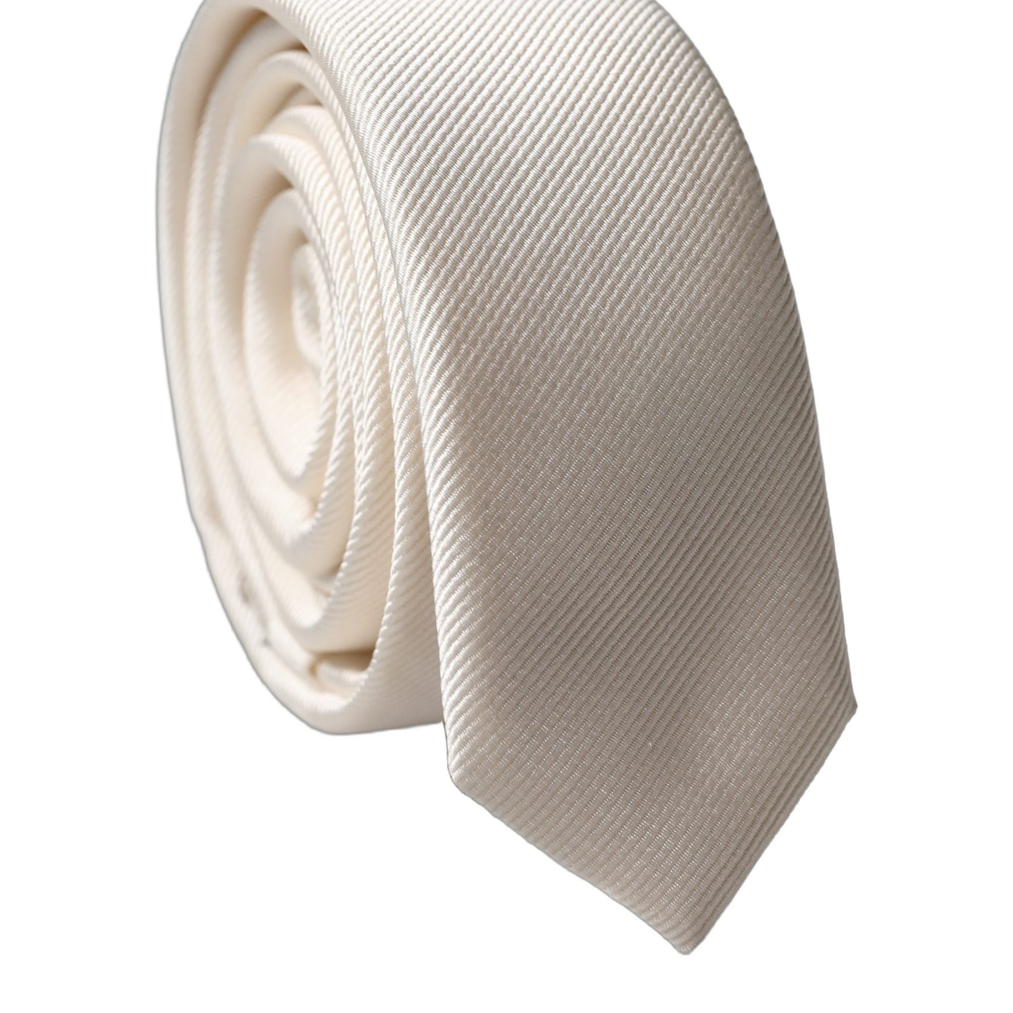 Dolce & Gabbana Off White Solid 100% Silk Adjustable Men Tied Necktie Tie