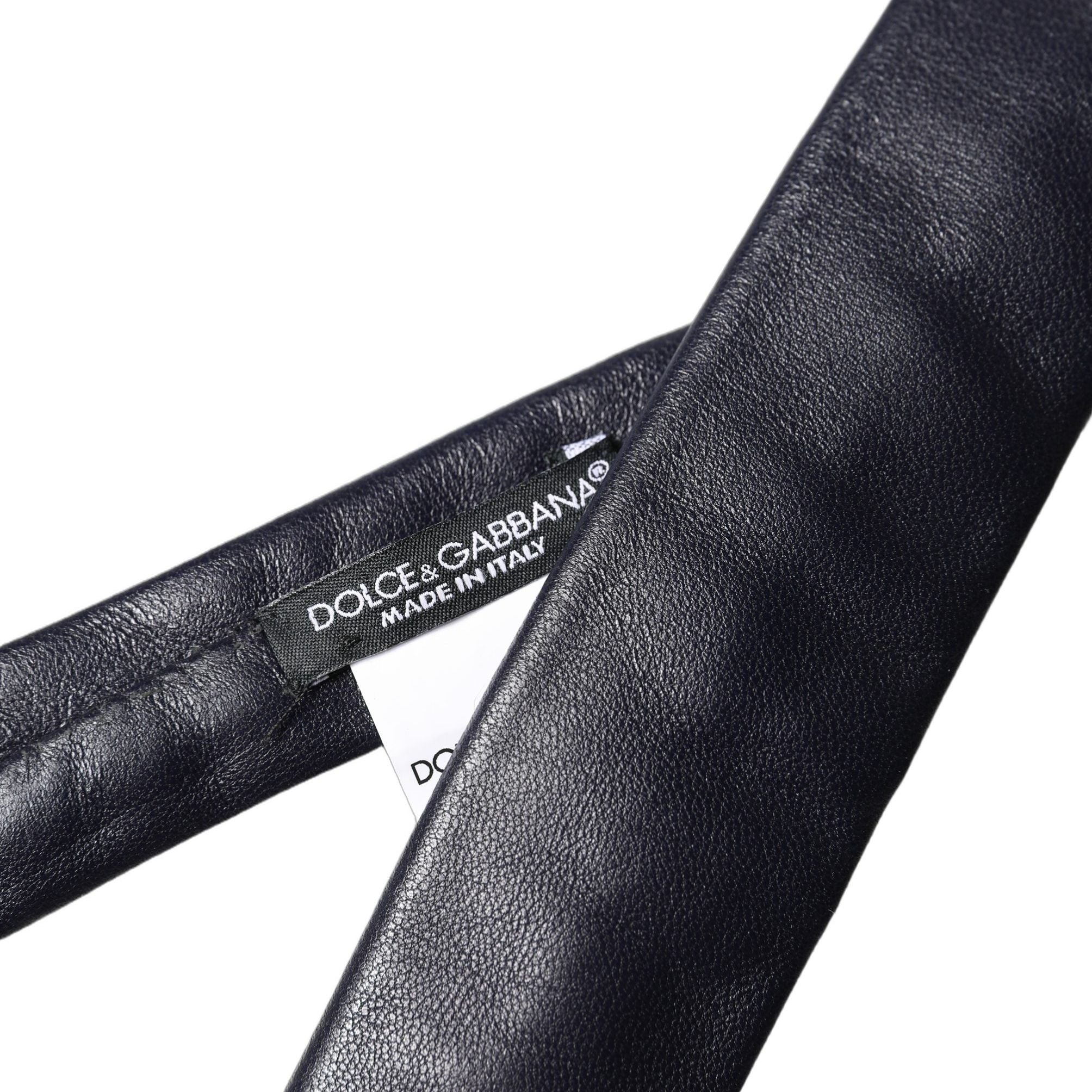 Dolce & Gabbana Black Solid Lamb Leather Adjustable Men Tied Necktie Tie