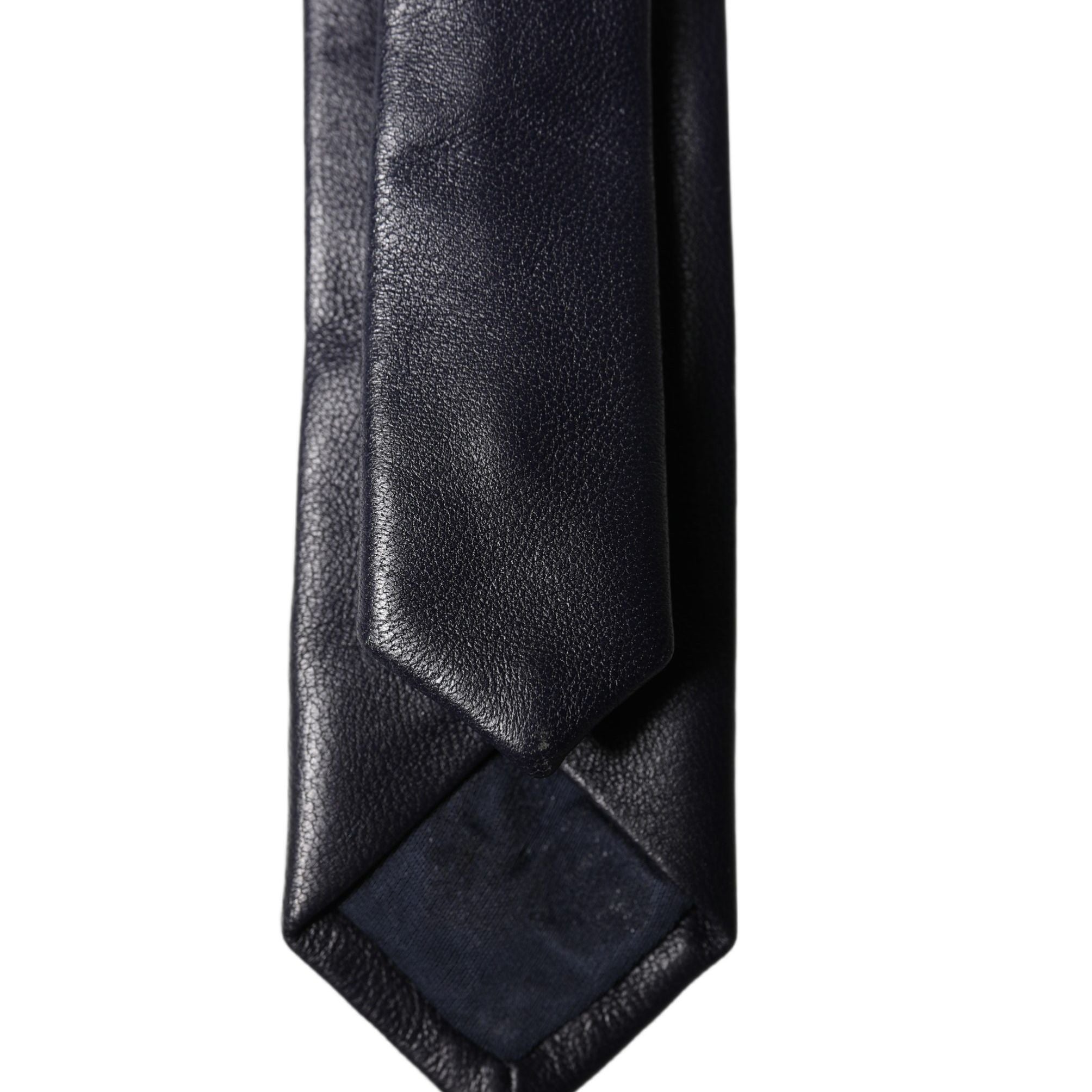 Dolce & Gabbana Black Solid Lamb Leather Adjustable Men Tied Necktie Tie