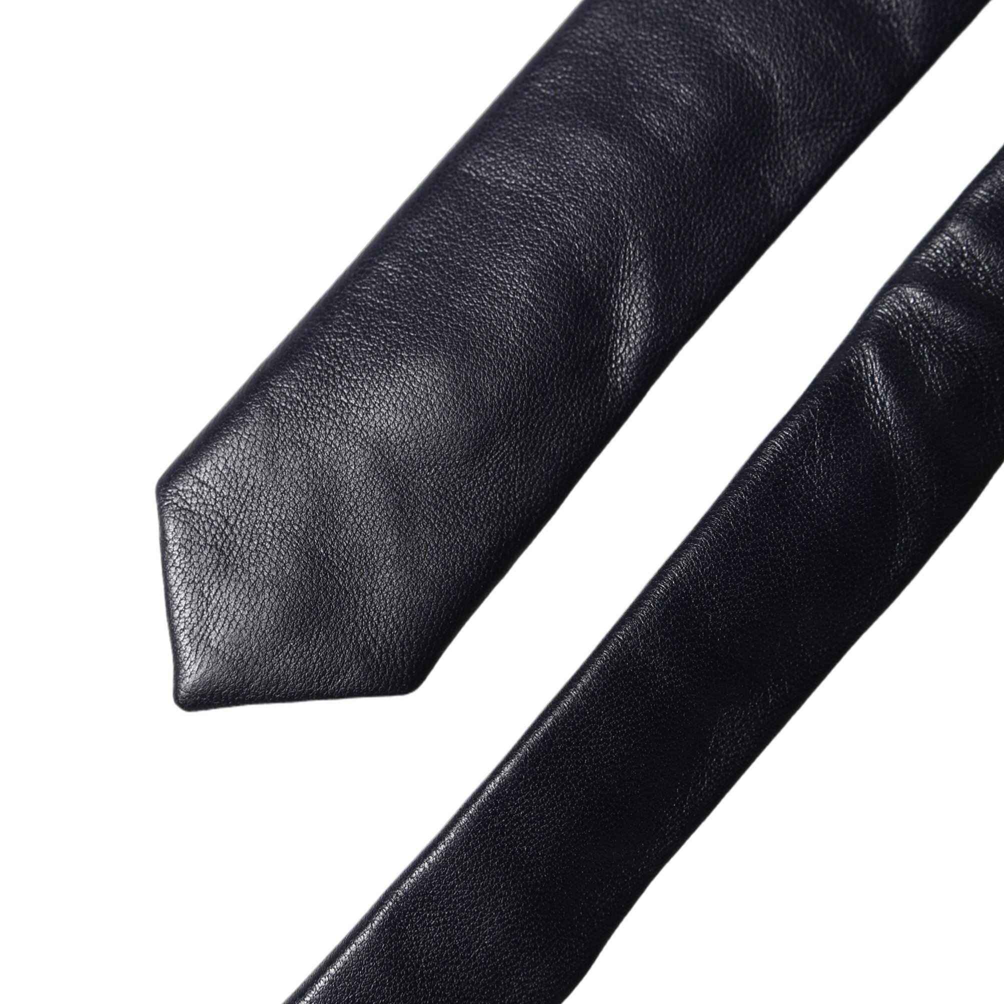Dolce & Gabbana Black Solid Lamb Leather Adjustable Men Tied Necktie Tie
