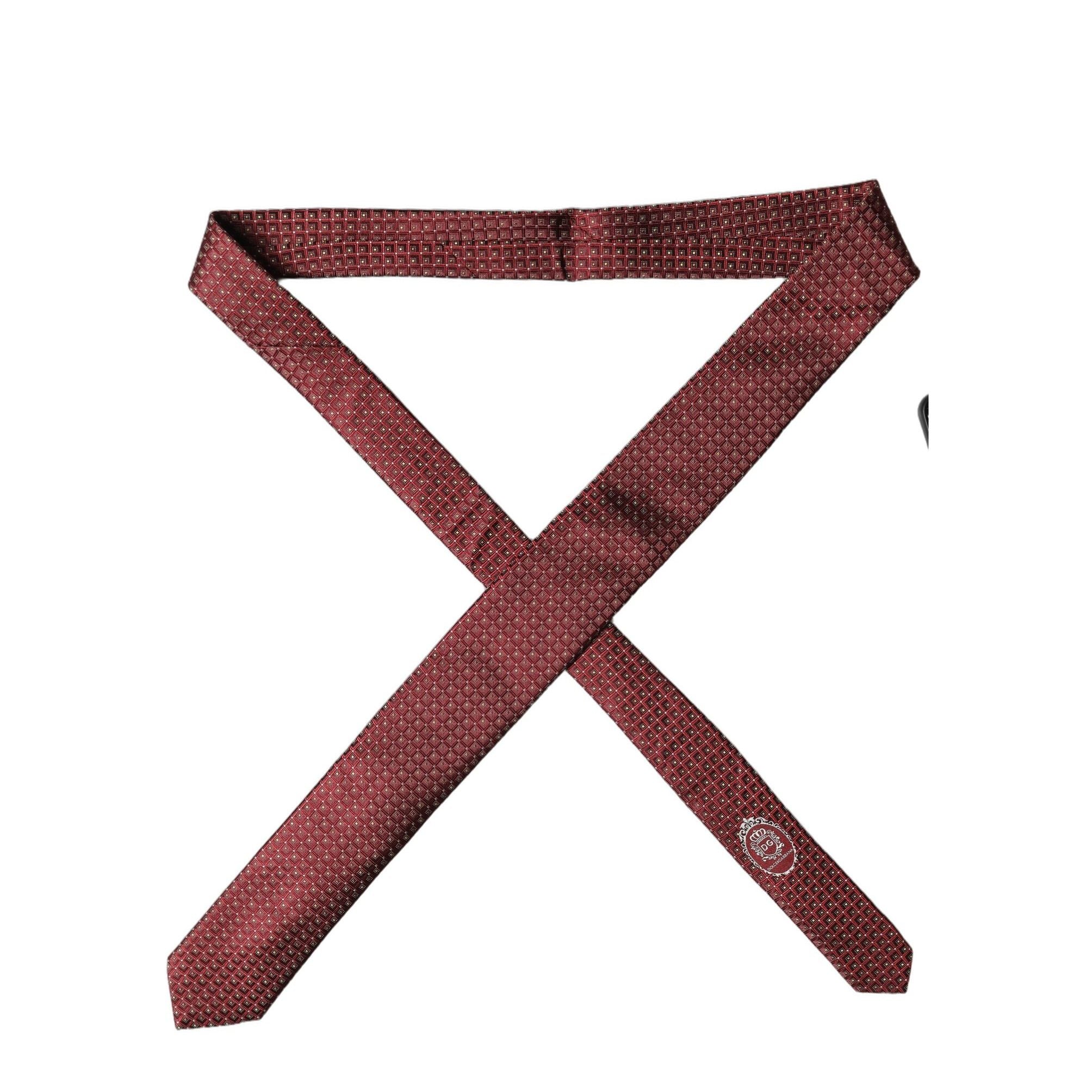 Dolce & Gabbana Burgundy Geometric Silk Adjustable Men Tied Necktie Tie