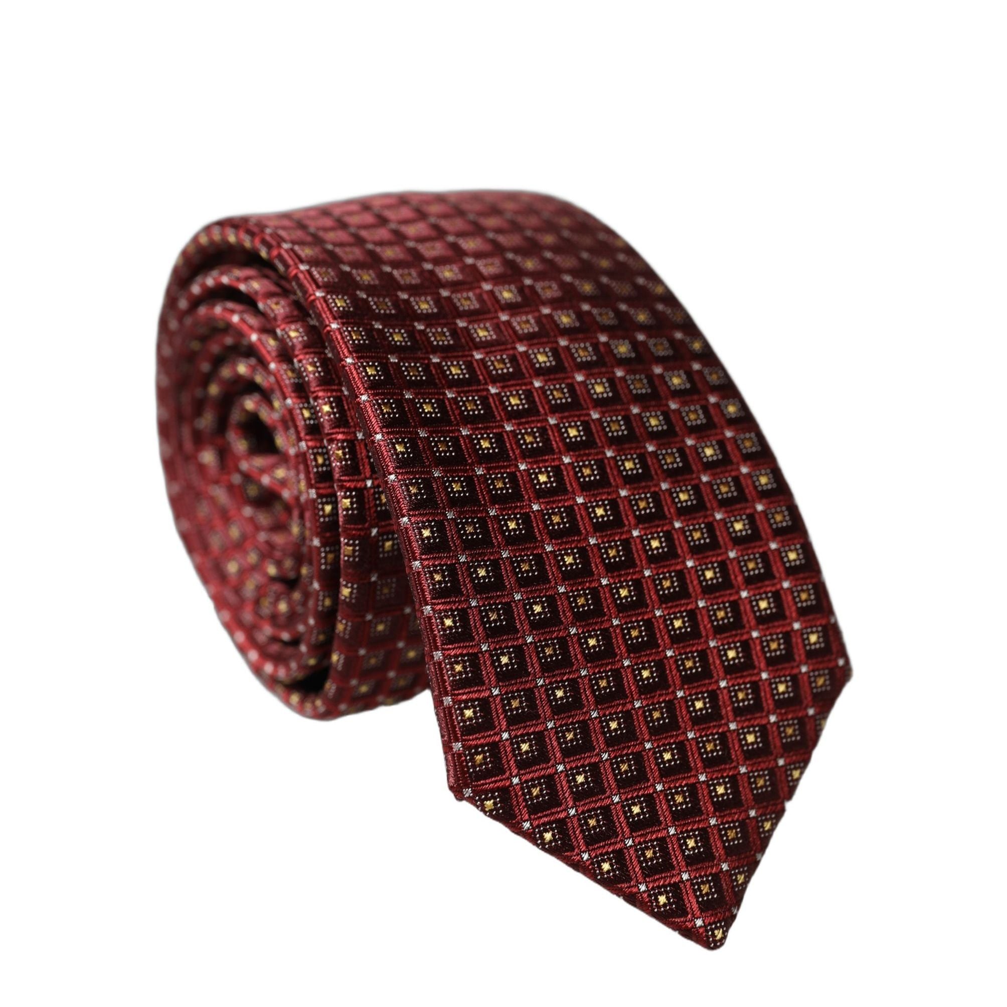 Dolce & Gabbana Burgundy Geometric Silk Adjustable Men Tied Necktie Tie