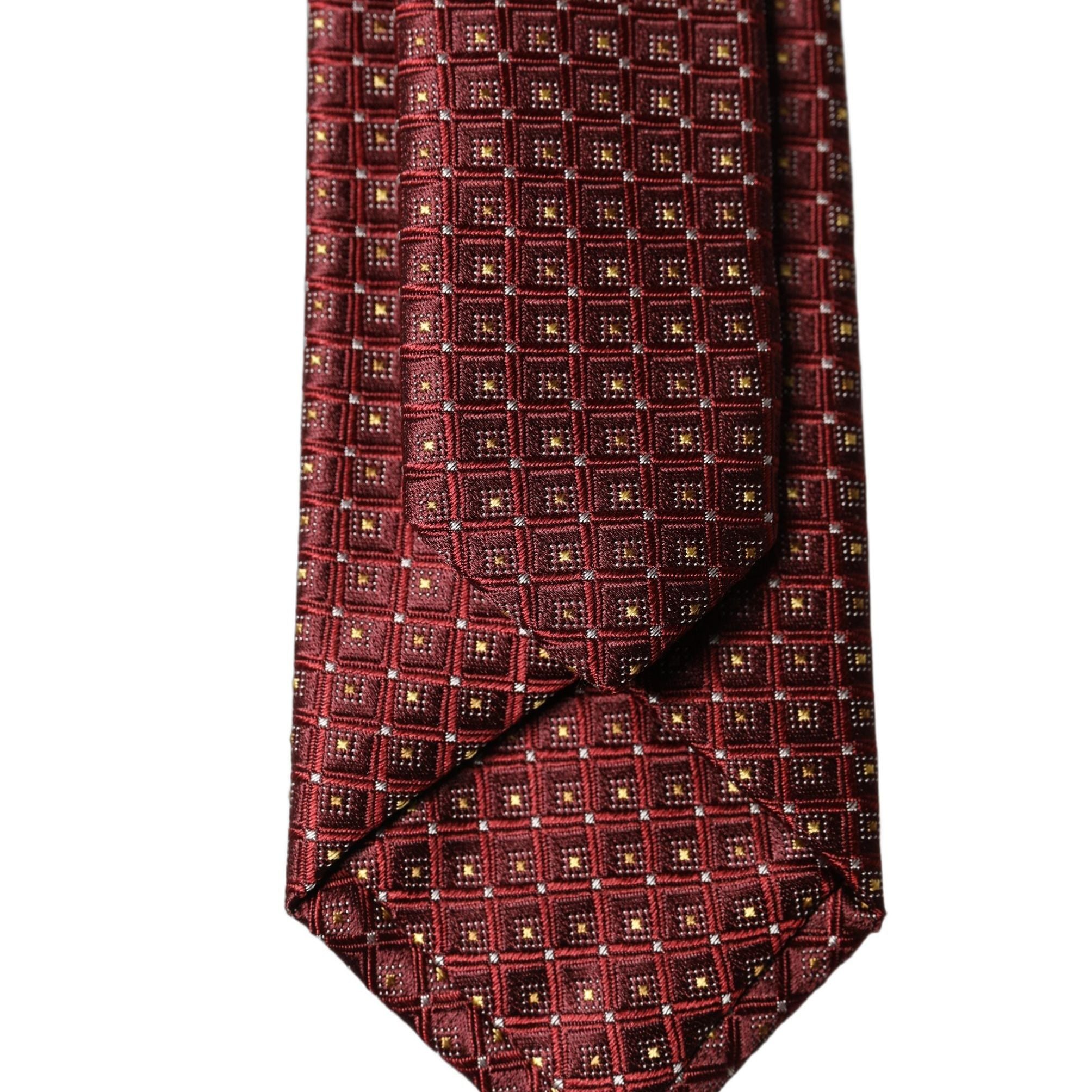 Dolce & Gabbana Burgundy Geometric Silk Adjustable Men Tied Necktie Tie