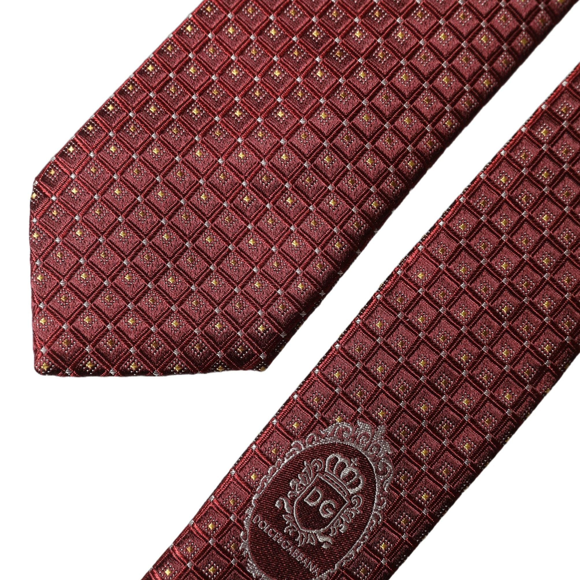 Dolce & Gabbana Burgundy Geometric Silk Adjustable Men Tied Necktie Tie