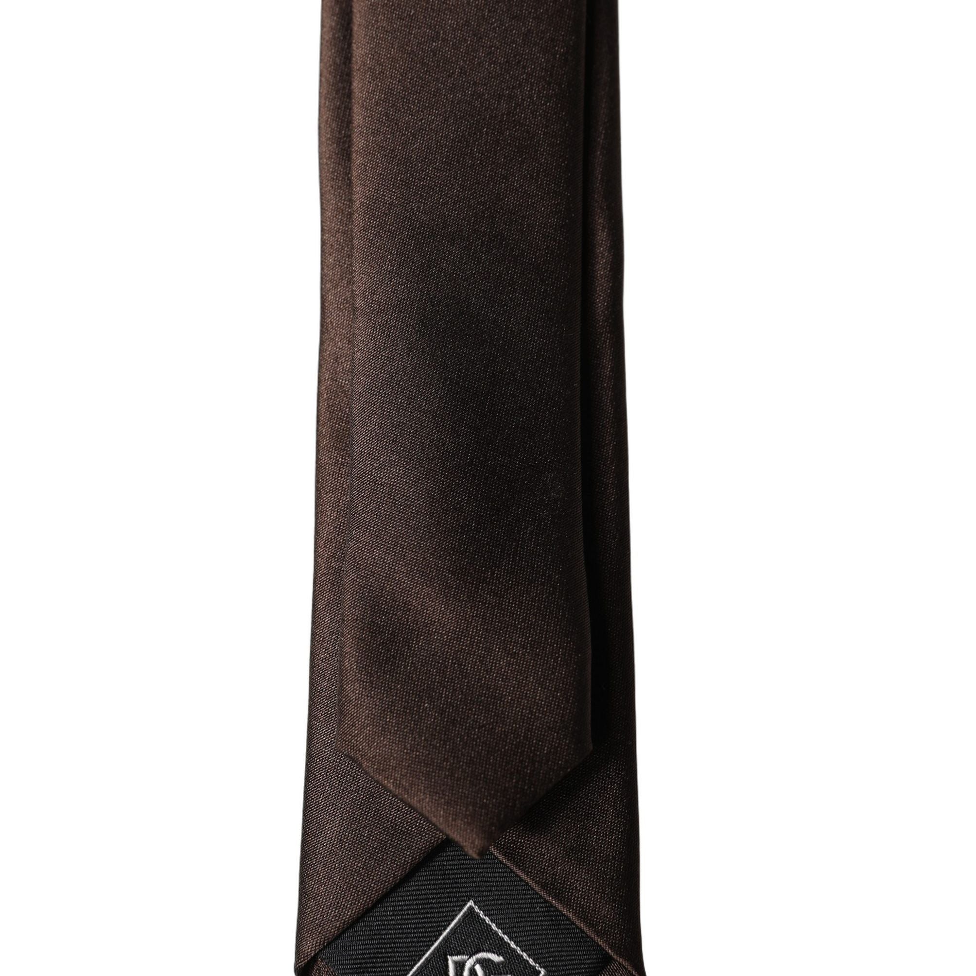Dolce & Gabbana Brown Solid 100% Silk Adjustable Men Tied Necktie Tie