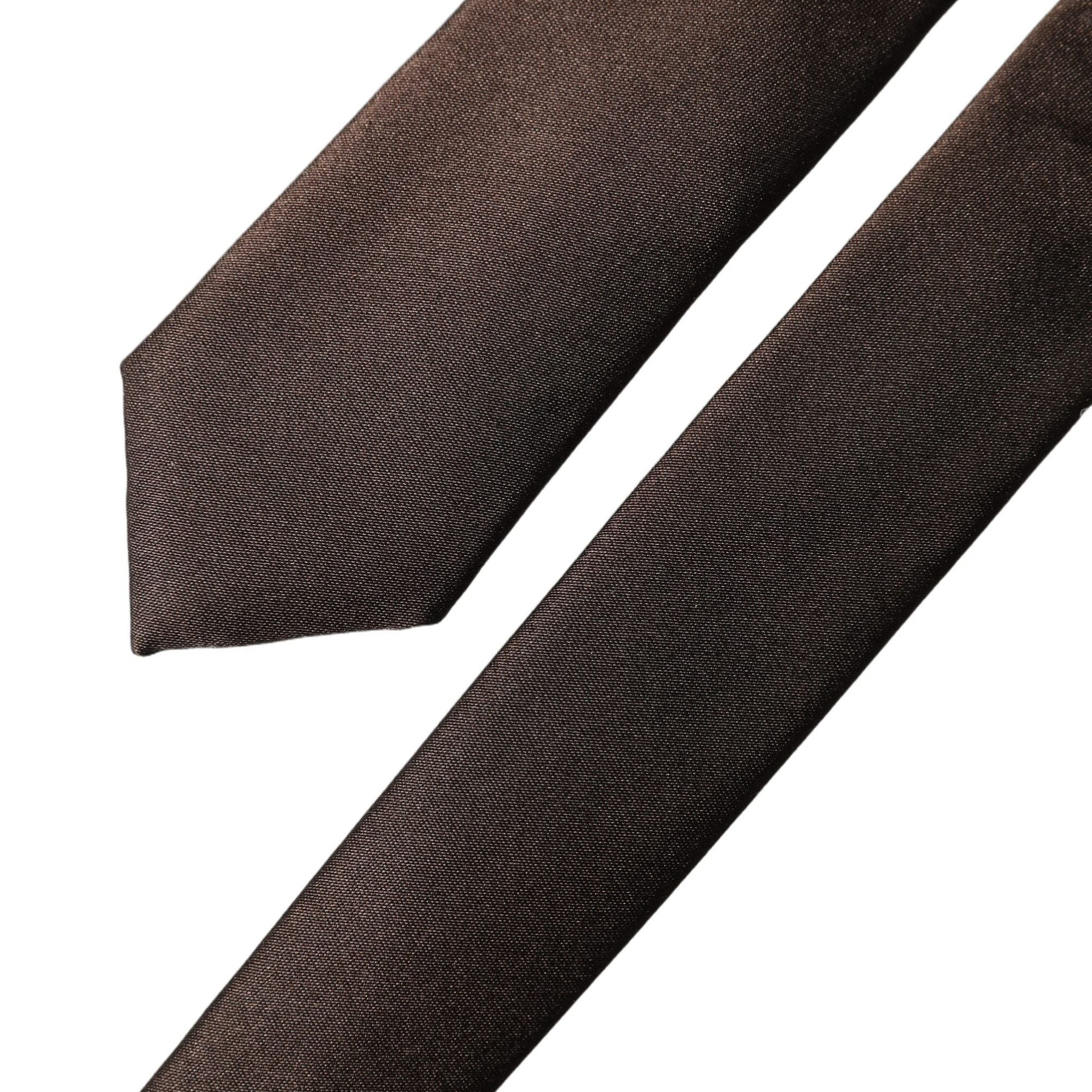 Dolce & Gabbana Brown Solid 100% Silk Adjustable Men Tied Necktie Tie