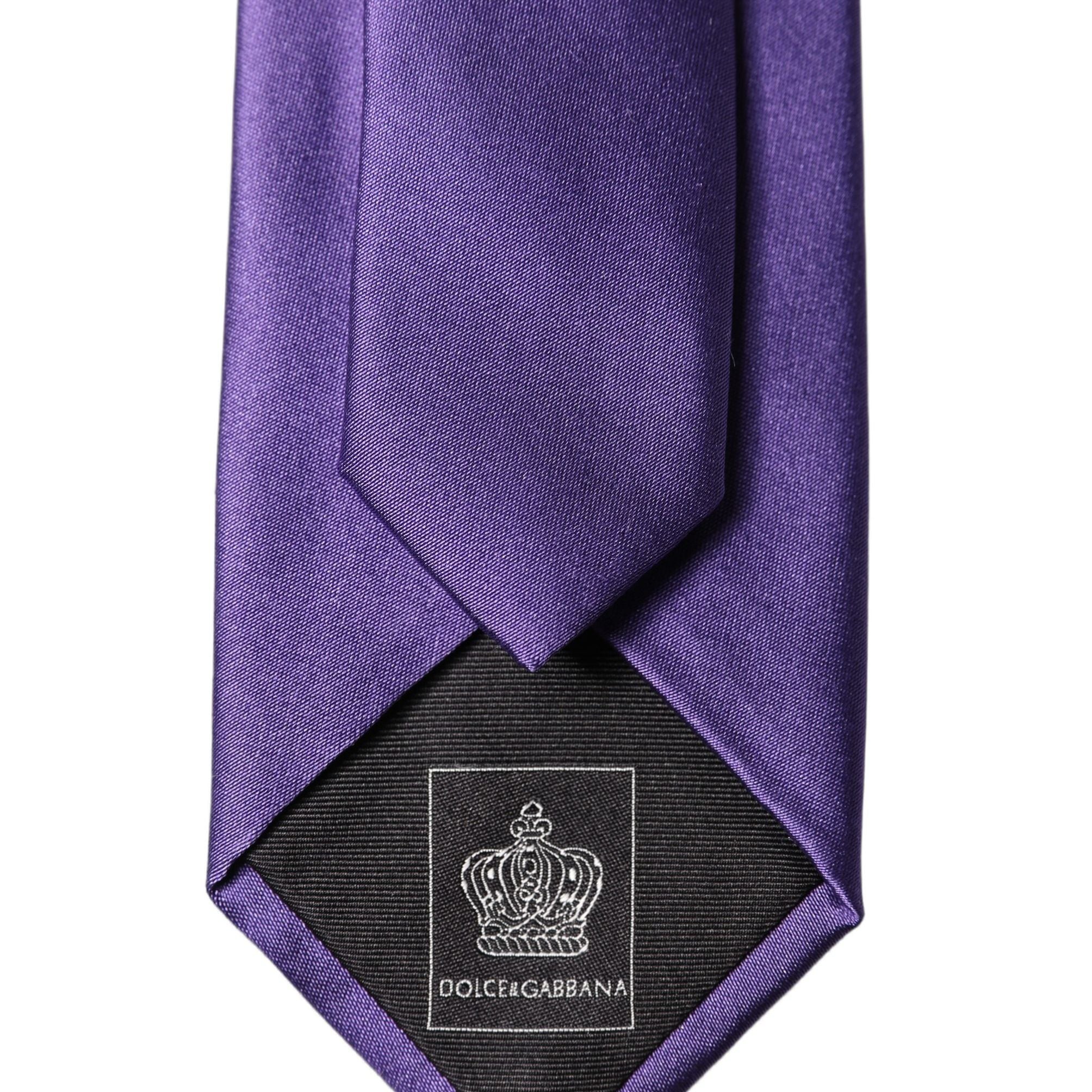 Dolce & Gabbana Purple Satin 100% Silk Adjustable Men Tied Necktie Tie