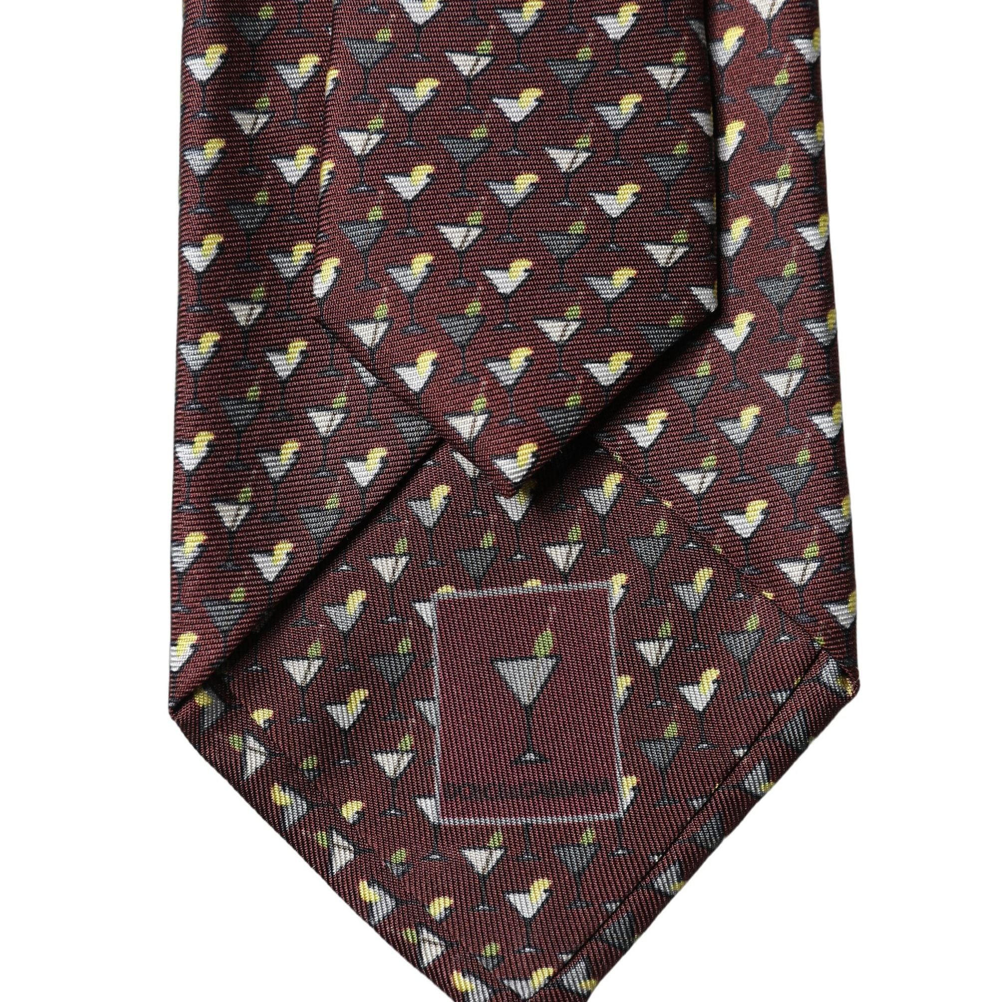 Dolce & Gabbana Burgundy Geometric Silk Adjustable Men Tied Necktie Tie