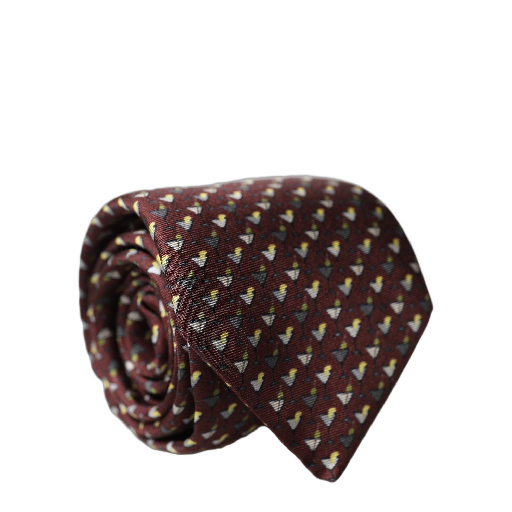 Dolce & Gabbana Burgundy Geometric Silk Adjustable Men Tied Necktie Tie