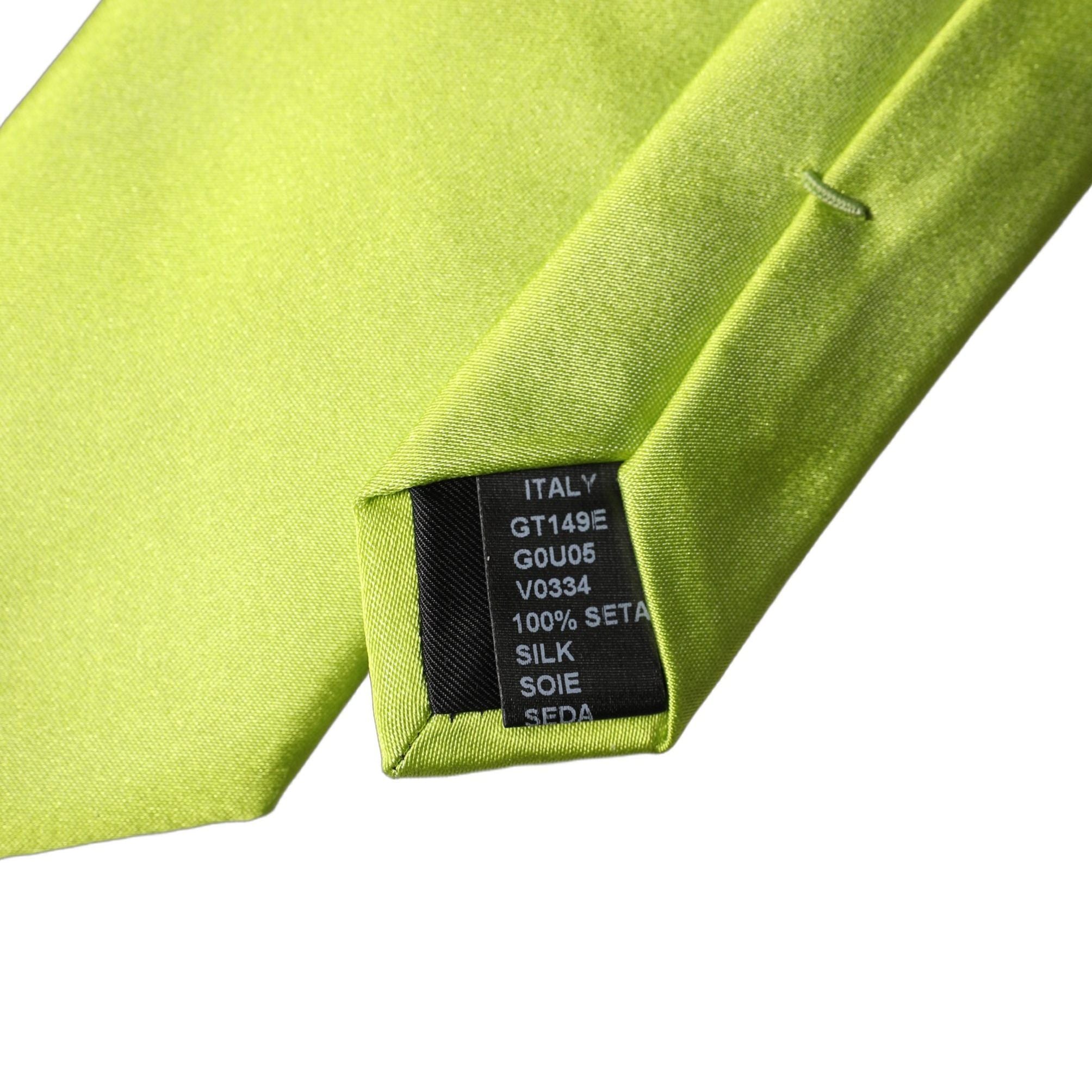 Dolce & Gabbana Neon Green Silk Satin Wide Adjustable Men Necktie Tie
