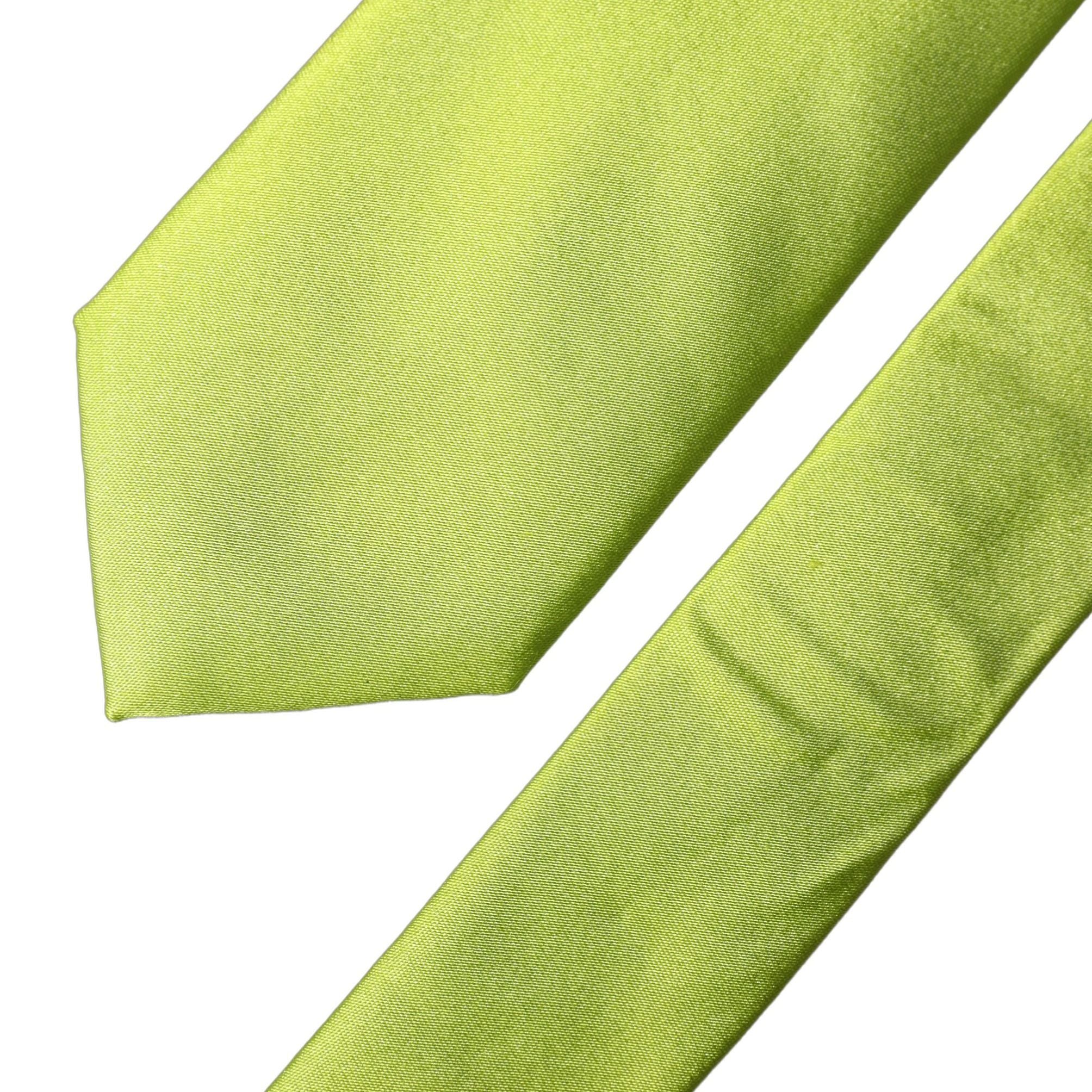 Dolce & Gabbana Neon Green Silk Satin Wide Adjustable Men Necktie Tie
