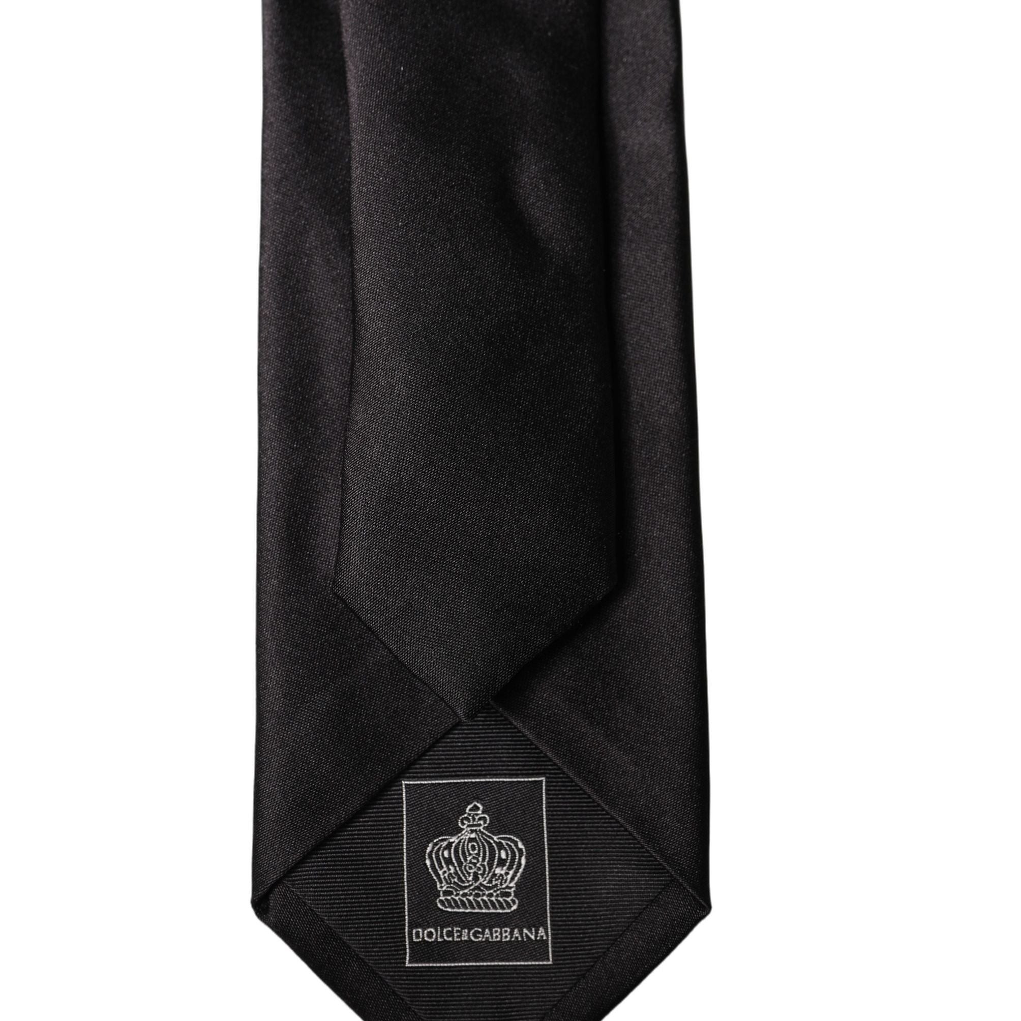 Dolce & Gabbana Black Solid Silk Satin Wide Adjustable Men Necktie Tie