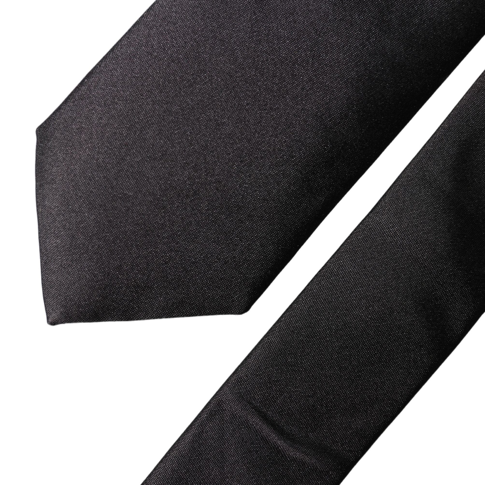 Dolce & Gabbana Black Solid Silk Satin Wide Adjustable Men Necktie Tie