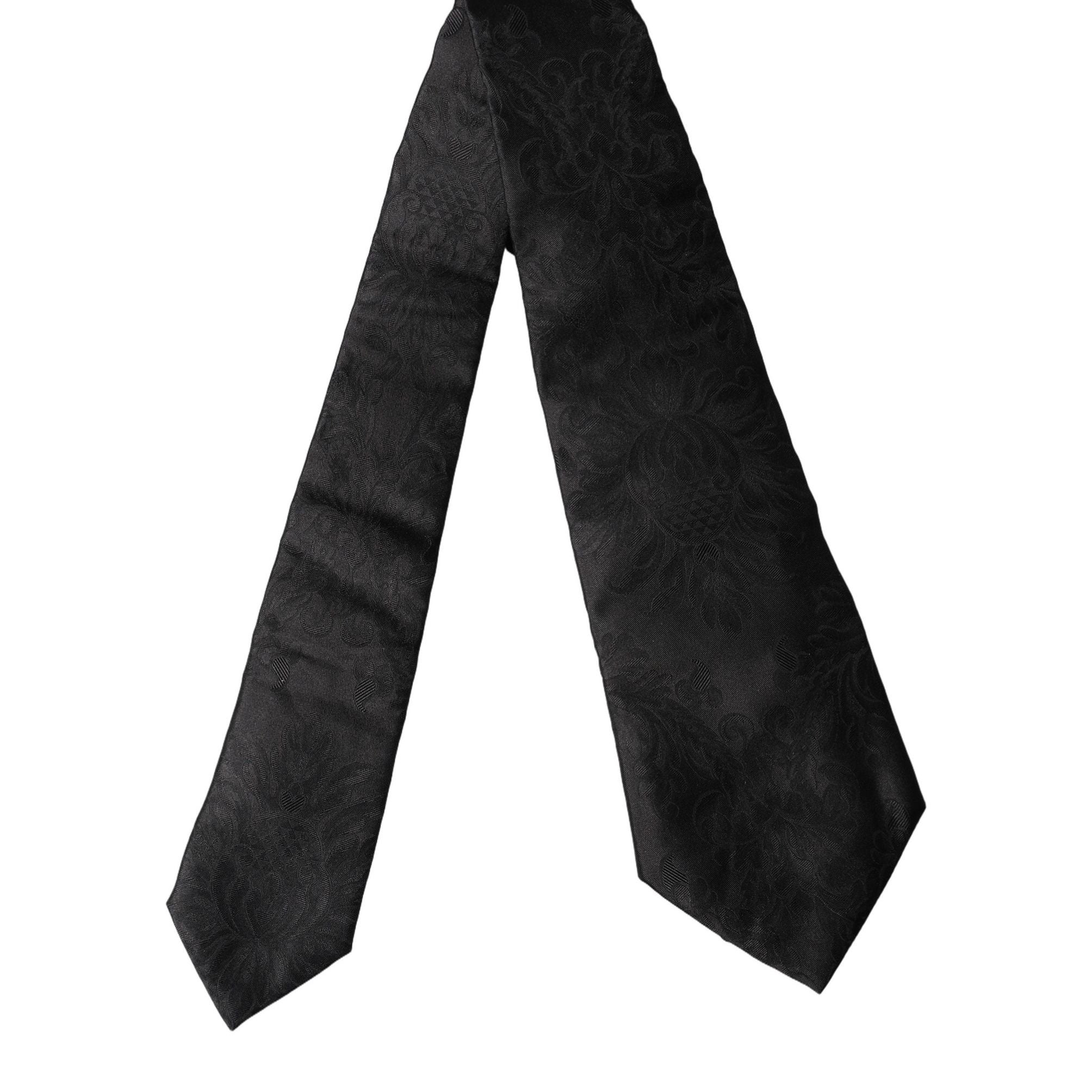 Dolce & Gabbana Black Paisley Woven Silk Adjustable Women Necktie Tie