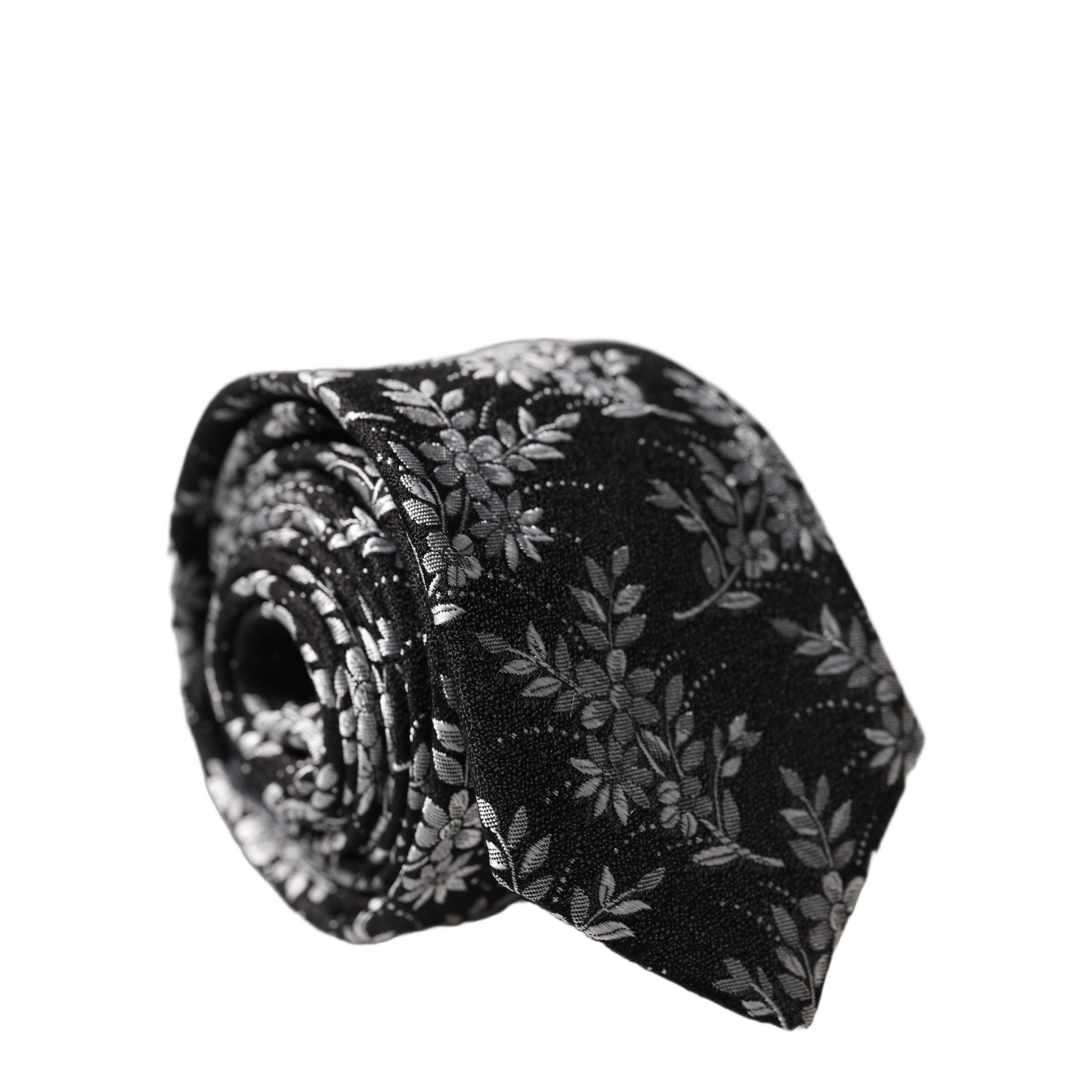 Dolce & Gabbana Black White Floral Silk Adjustable Men Tied Necktie Tie
