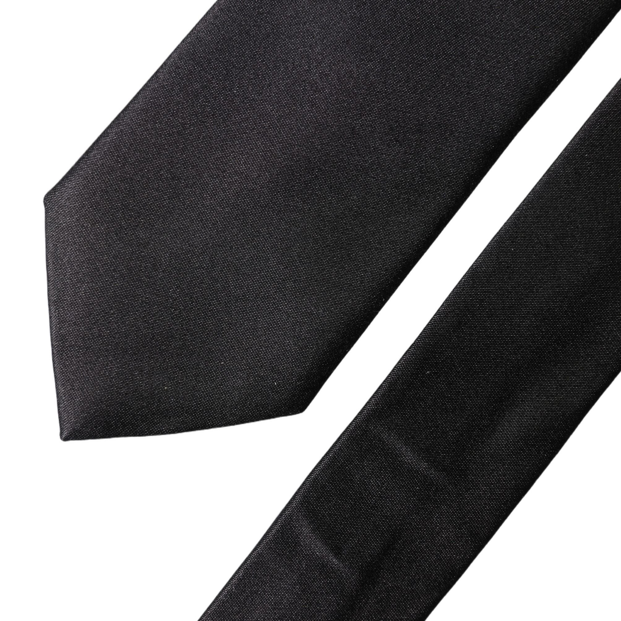 Dolce & Gabbana Black Solid Silk Satin Wide Adjustable Men Necktie Tie